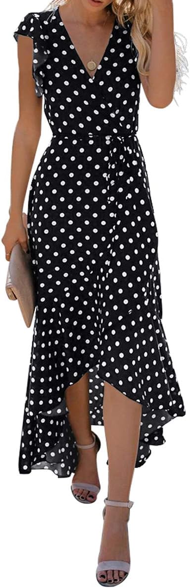 GRECERELLE 2024 Women's Spring Summer Boho Floral Print V-Neck Faux Wrap Maxi Dr...