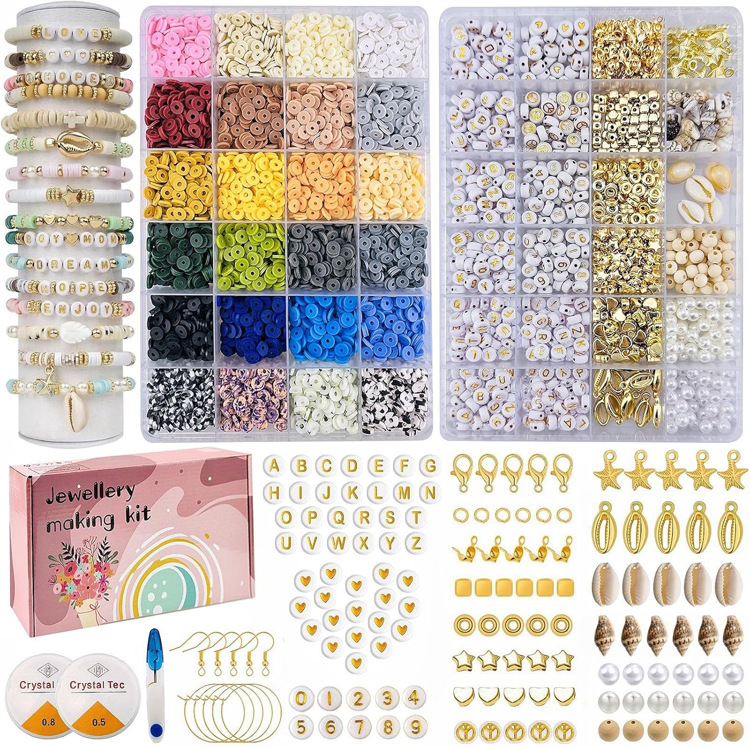 LUOBITO Clay Beads Bracelet Making Kit 6000Pcs, 24 Neutral Colors 6mm Flat Polym...