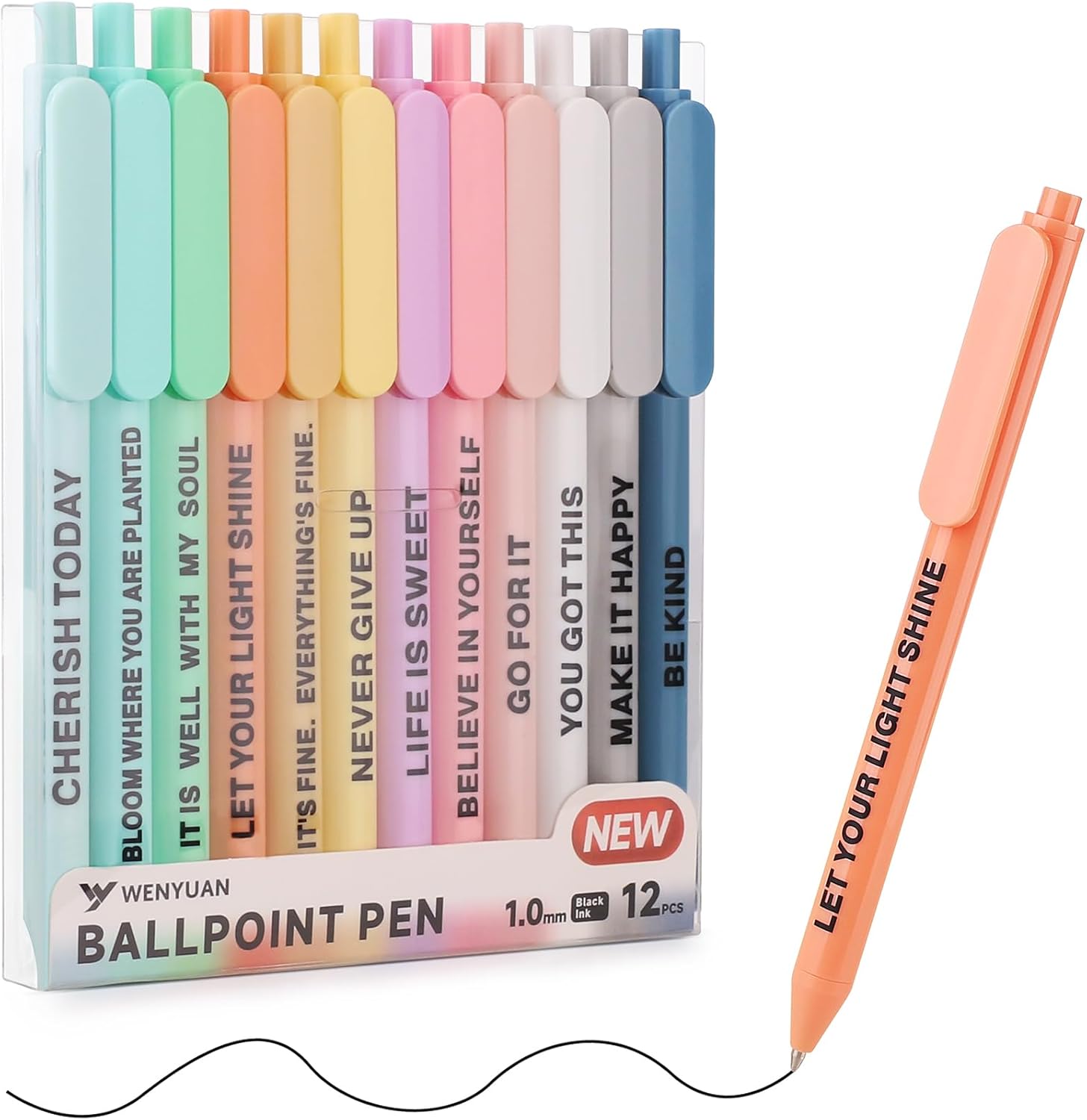 WY WENYUAN Funny Pens, Pastel Ballpoint Pens Bulk, Fine Point Smooth Writing, Cu...