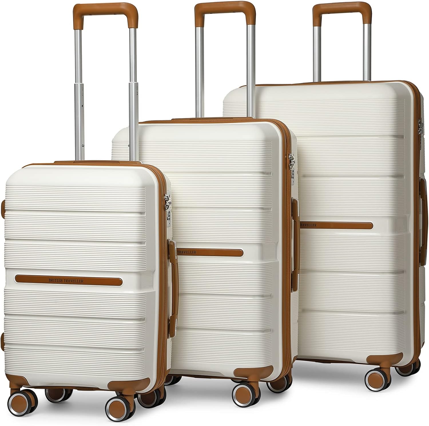 British Traveller Suitcase Carry On Hand Cabin Luggage Lightweight Hard Shell PP...