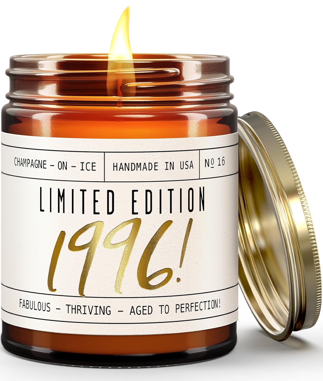 28th Birthday Gifts for Women - 'Limited Edition 1996' Soy Candle, w/Champagne o...