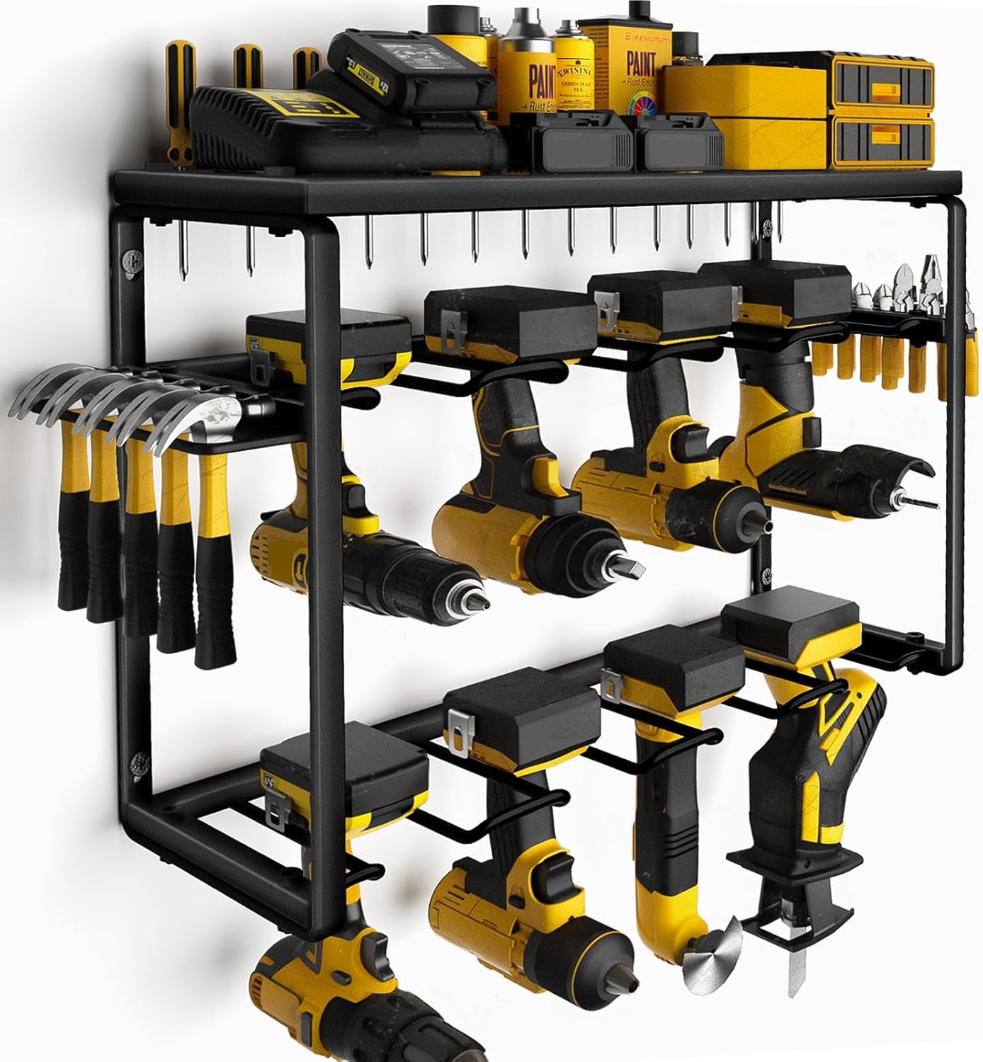 Power Tool Organizer, 8 Drill Holders Wall Mount, 3 Layer Heavy Duty Metal Stora...