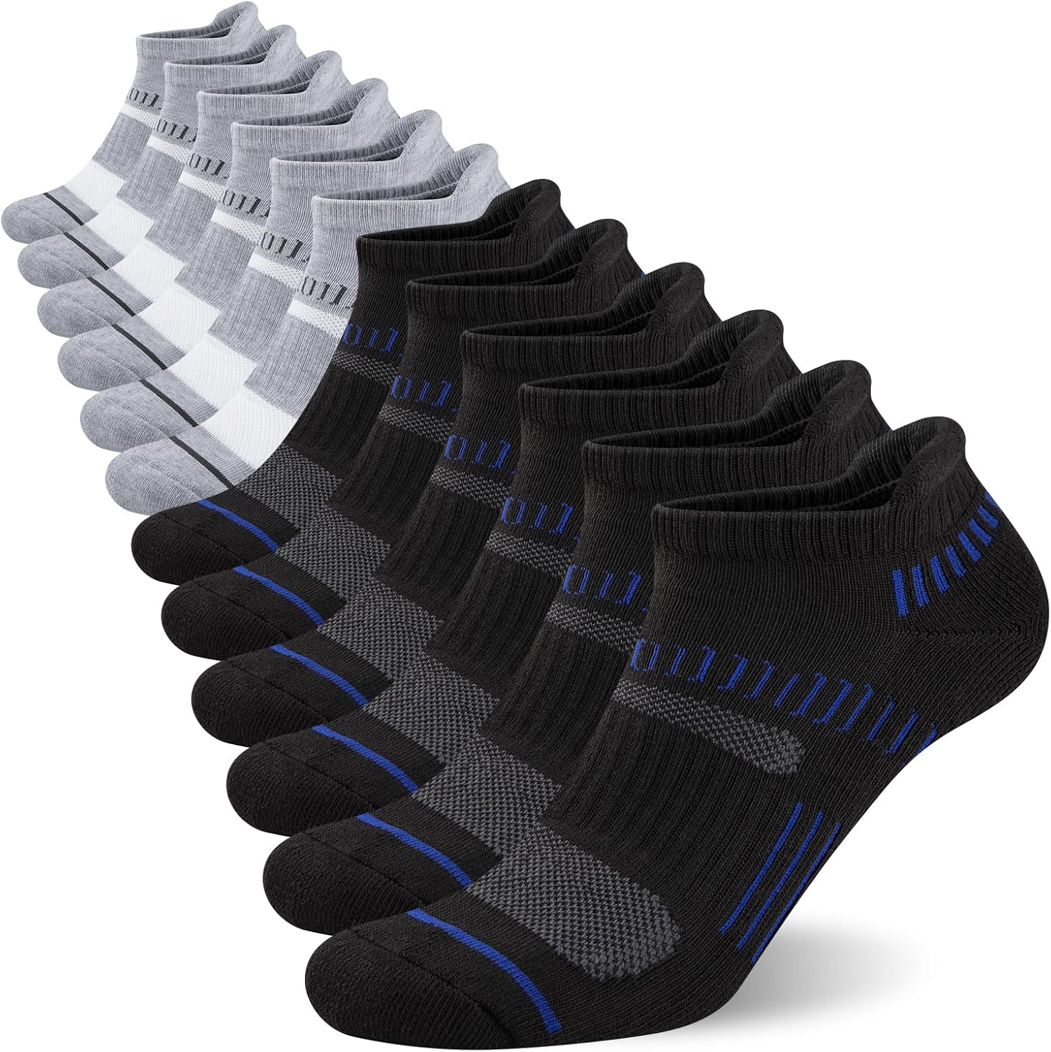 COOPLUS Mens Ankle Socks Athletic Cushioned Breathable Low Cut Tab With Arch Sup...