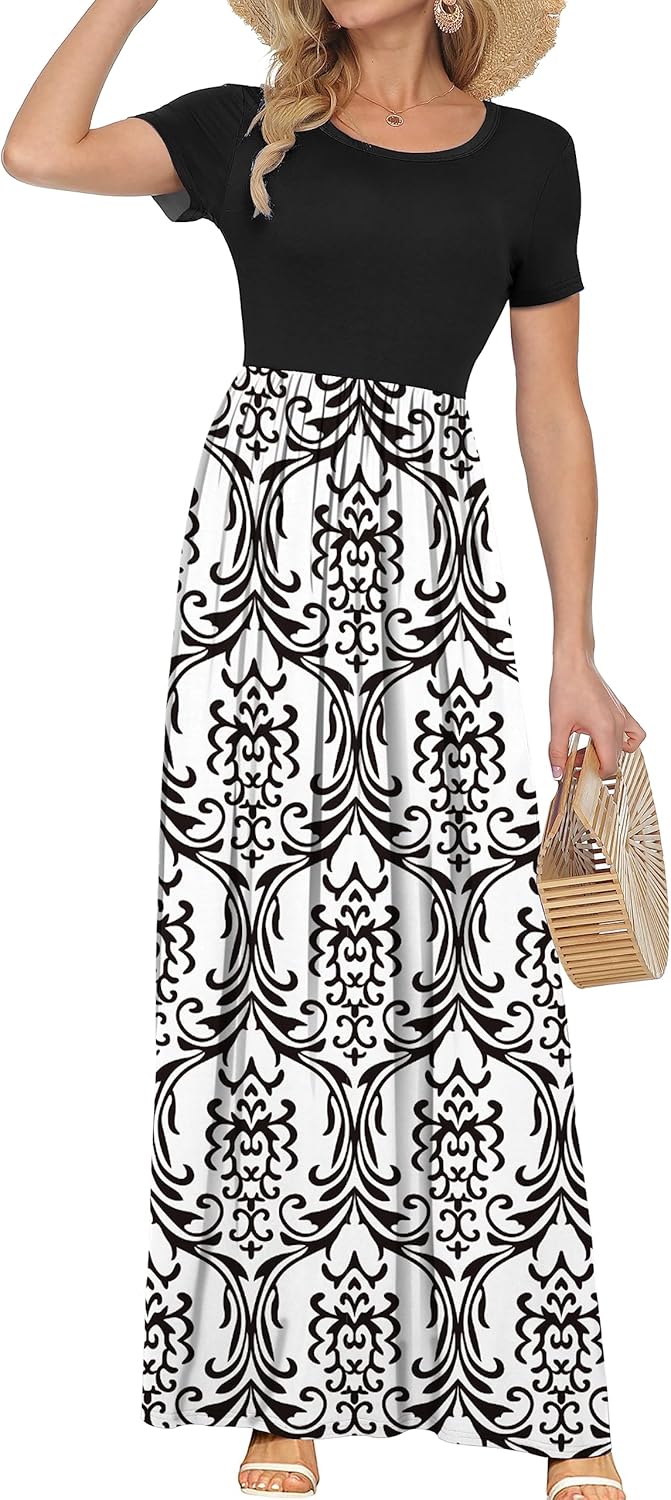 AUSELILY Women's Short Sleeve Loose Plain Casual Long Maxi Dresses for Women 202...