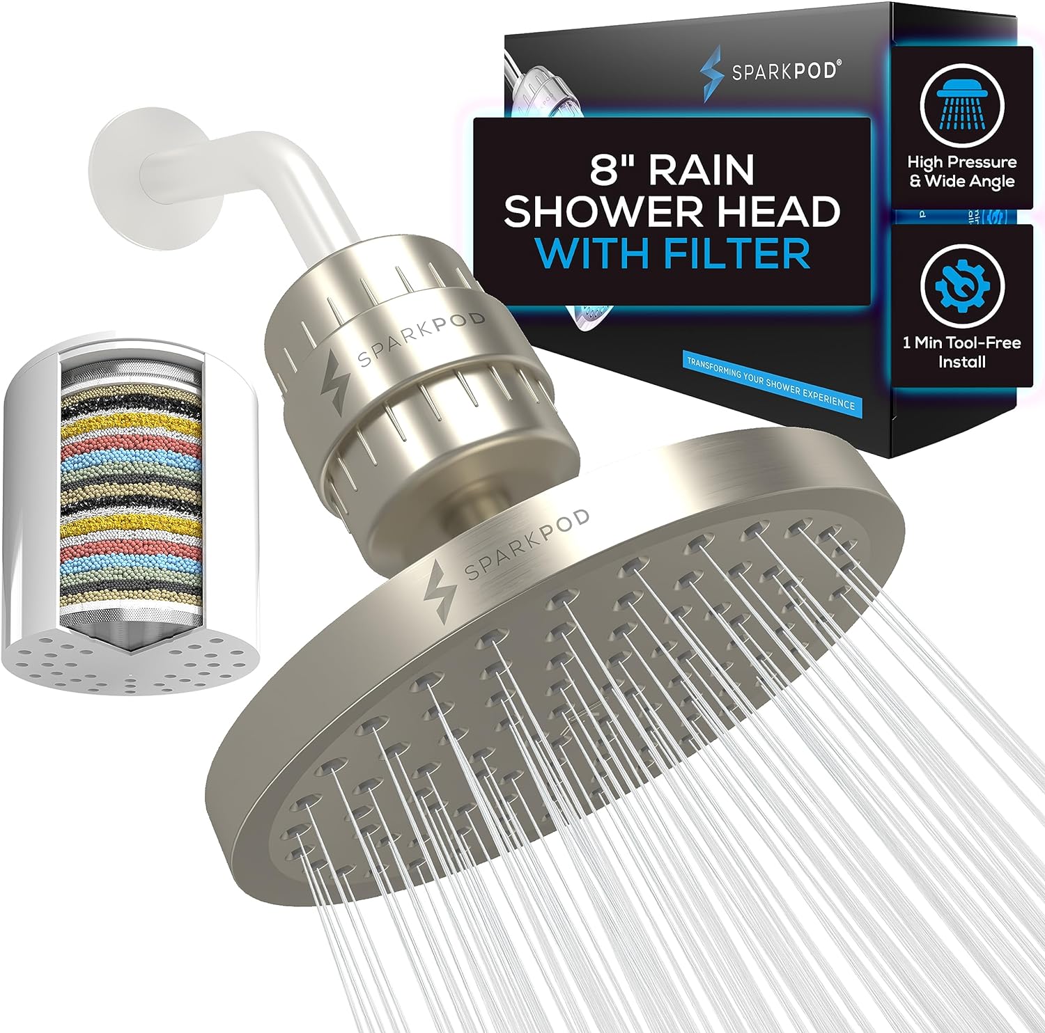 SparkPod Luxury Filtered Shower Head Set 23 Stage Shower Filter - Reduces Chlori...