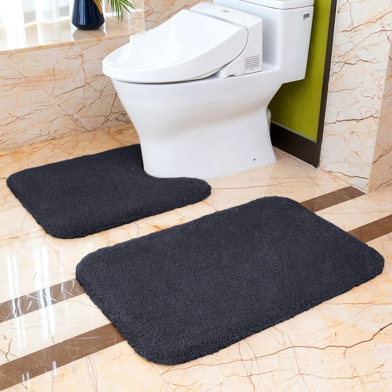 VANZAVANZU Non Slip Bath Mat Set 2 Piece Thickened Bathroom Mat Set Absorbent Ul...