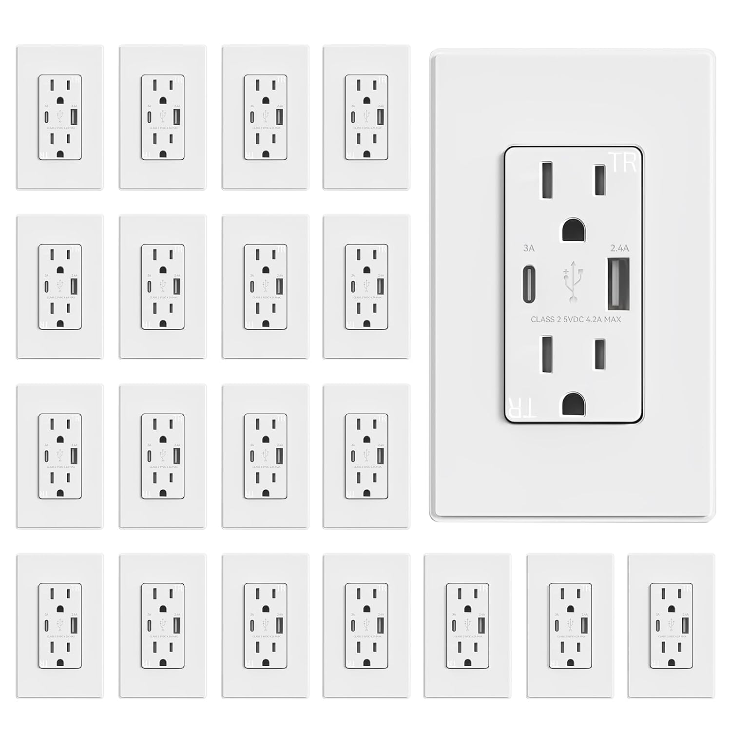 ELEGRP USB Charger Wall Outlet, USB Receptacle with USB A & USB C Ports, 15 Amp...