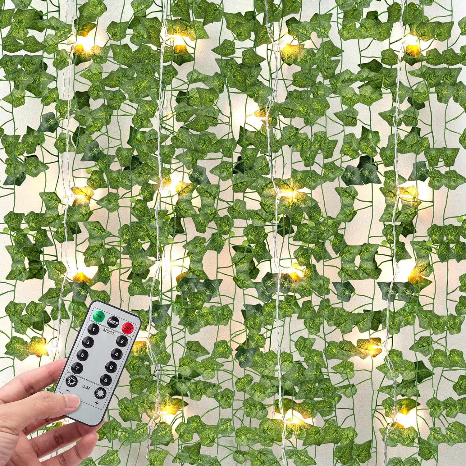 JACKYLED 24 Pack Artificial Ivy Vines with 200 LED String Light, Fake Plants Han...