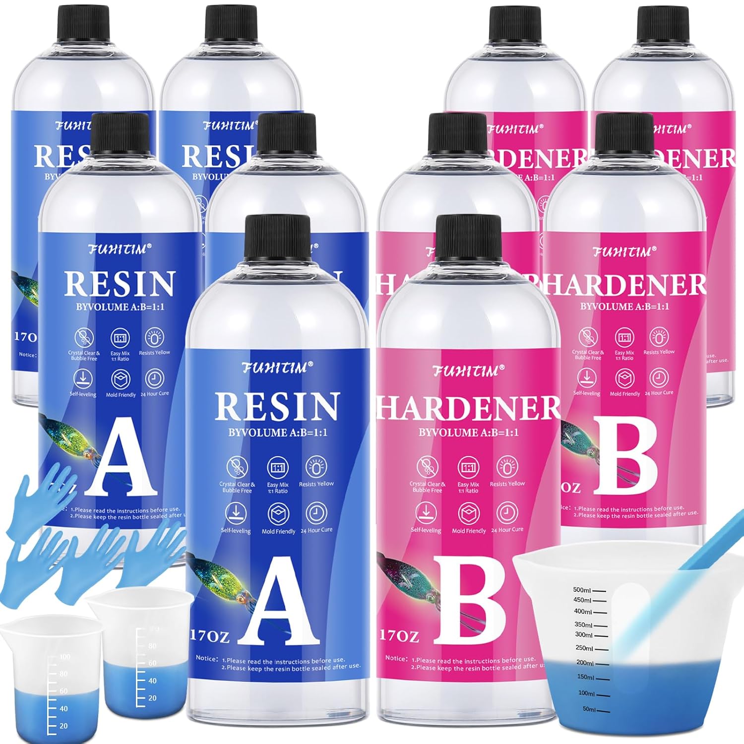 Epoxy Resin 170 oz-Crystal Clear Epoxy Resin Kit - High-Glossy No Yellowing No B...