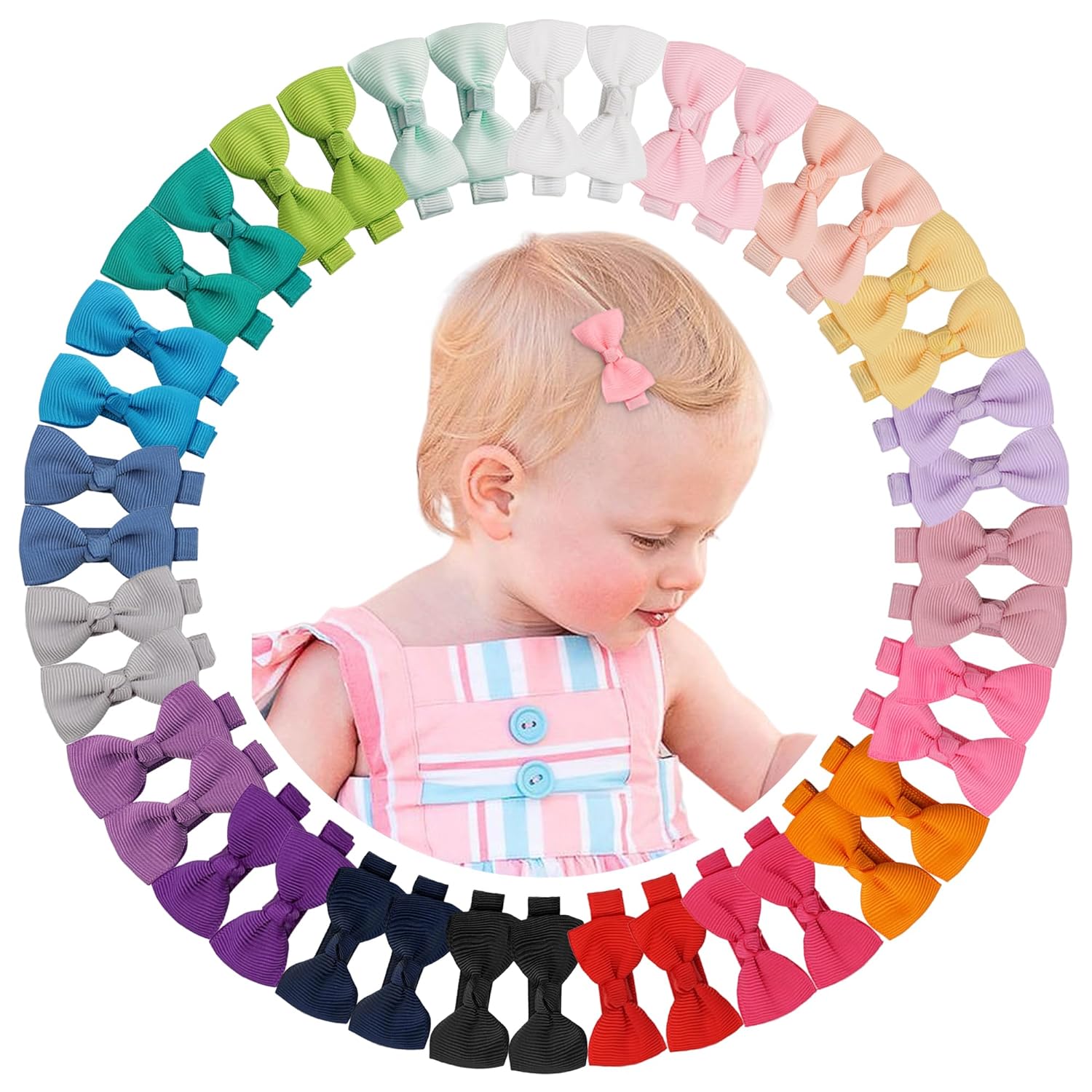 CÉLLOT Baby Hair Clips 40PCS Baby Girls Fully Lined Baby Bows Hair Pins Tiny 2"...