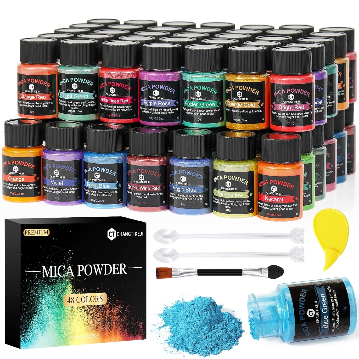 Mica Powder，48 Colors - 10g/Bottle of Natural Pigment Powder for Epoxy Resin，S...