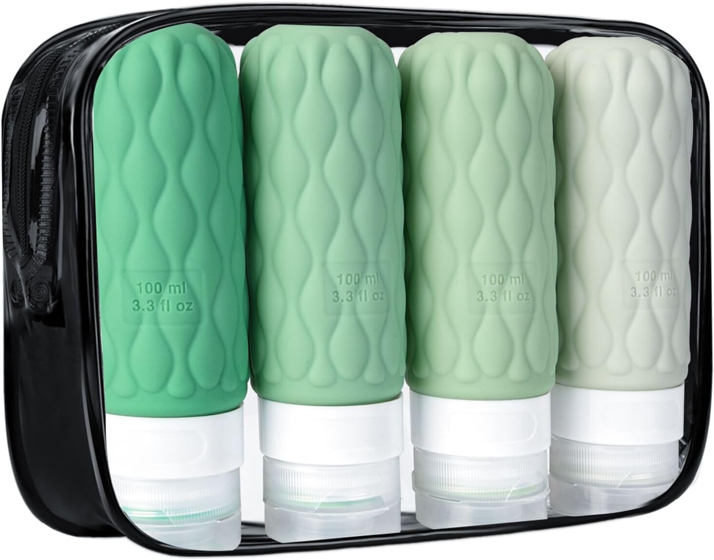 4 Pack Travel Bottles for Toiletries with Labels, 100 ml Silicone Travel Bottles...
