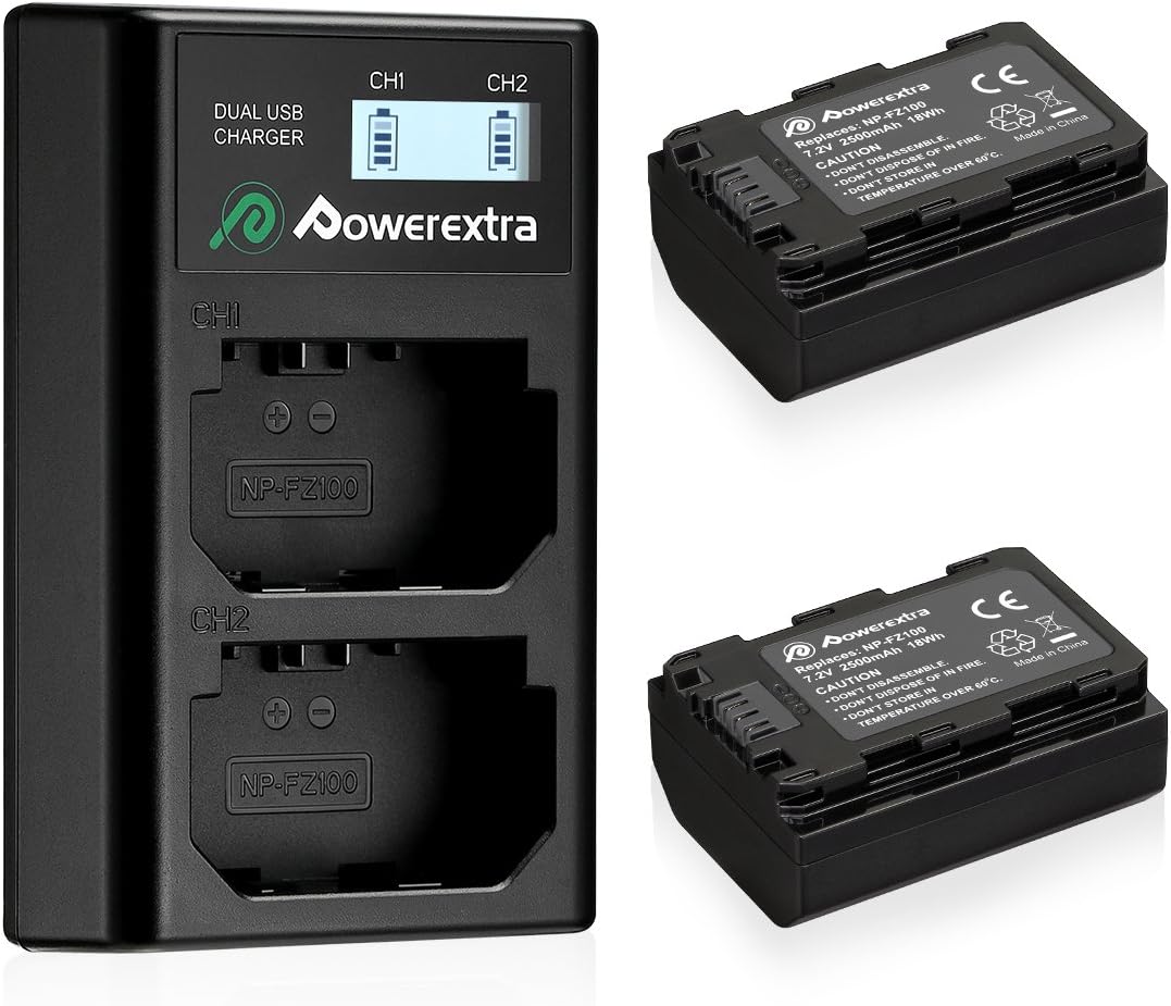 Powerextra NP-FZ100 Battery 2 Pack and Dual LCD Charger 2500mAh,Compatible with...
