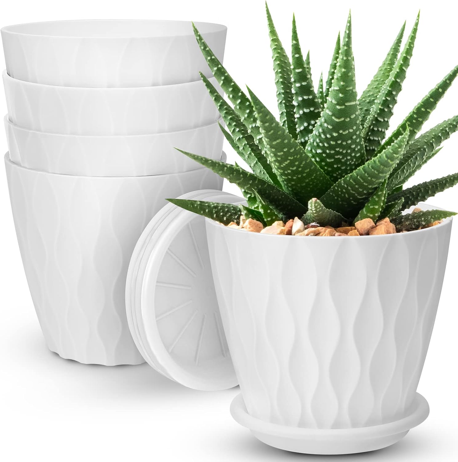 6 inch Plant Pots, 5 Pack Flower Pots Outdoor Indoor, Planters with Drainage Hol...