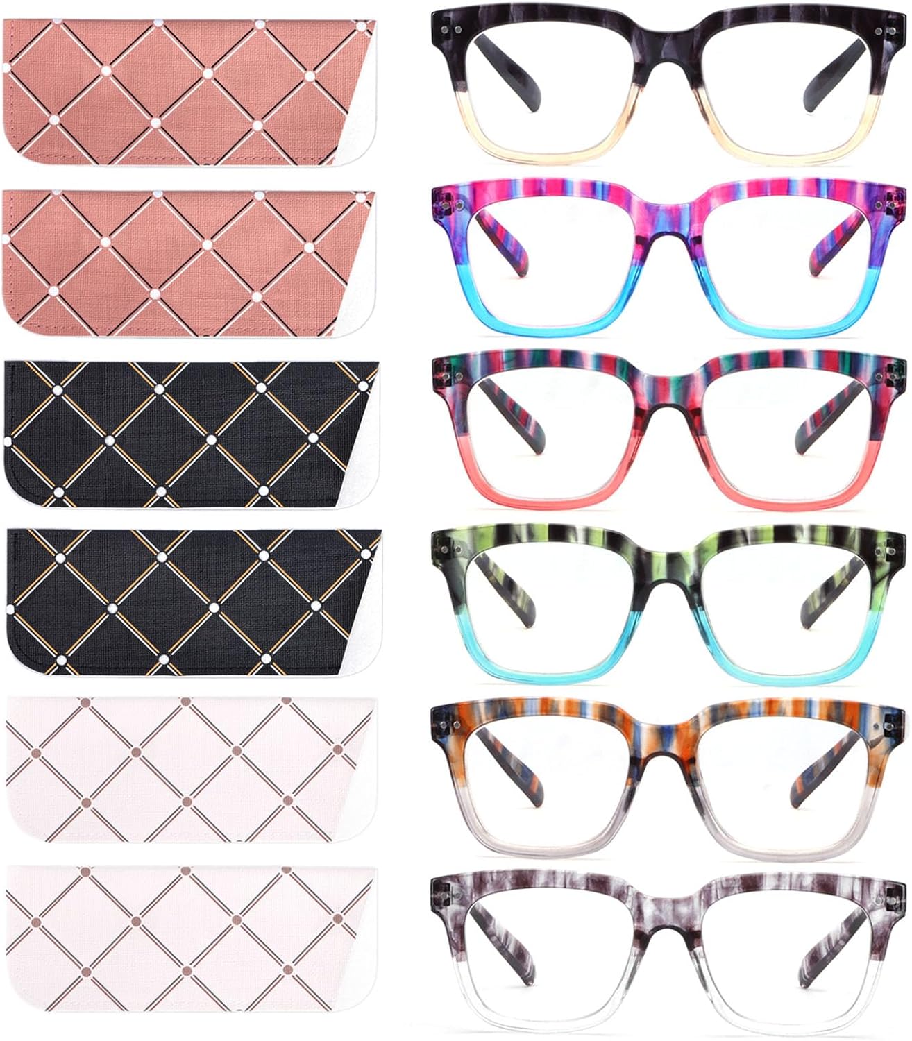 6 Pack Fashion Reading Glasses for Women Men Blue Light Blocking Oversized Squar...