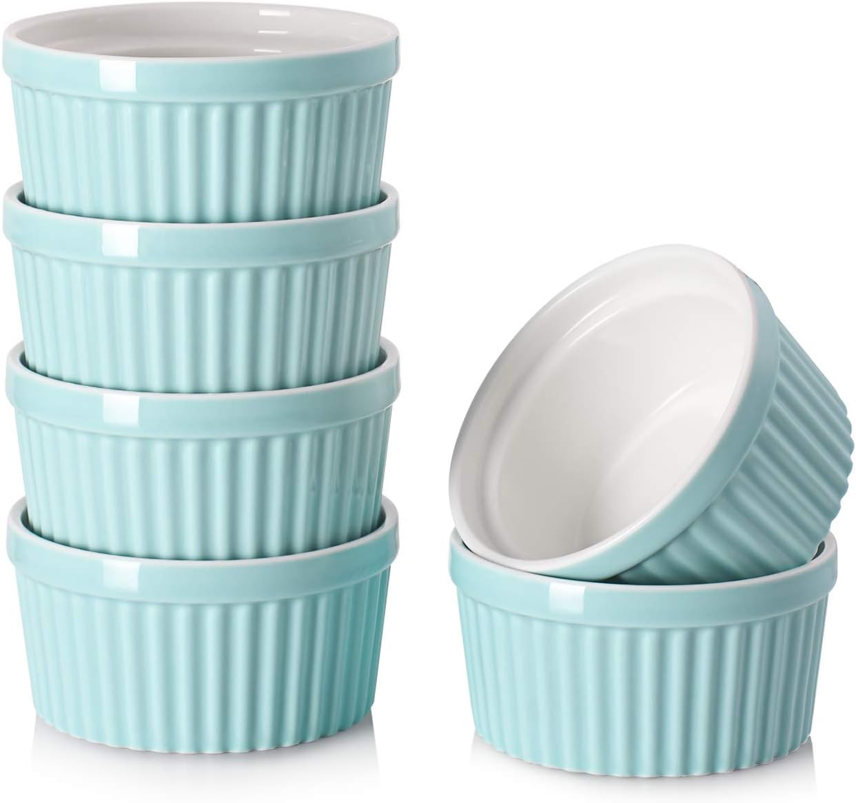 DOWAN Ramekins Set of 6, 120ml / 4oz Porcelain Soufflé Dishes for Creme Brulee &...