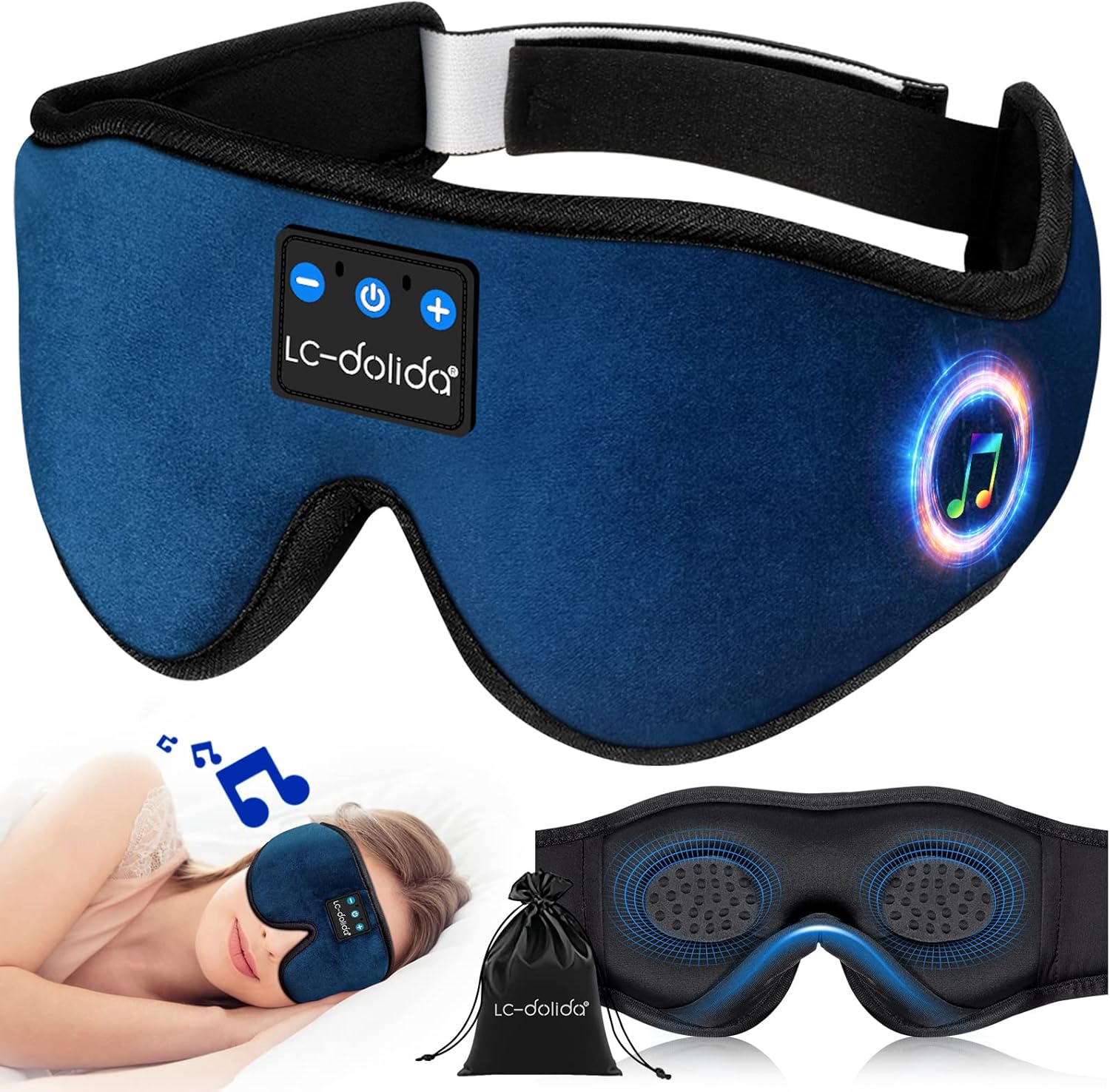 LC-dolida 3D Sleep Mask Headphones Bluetooth V5.4 Deep Eye Mask with Headphones,...