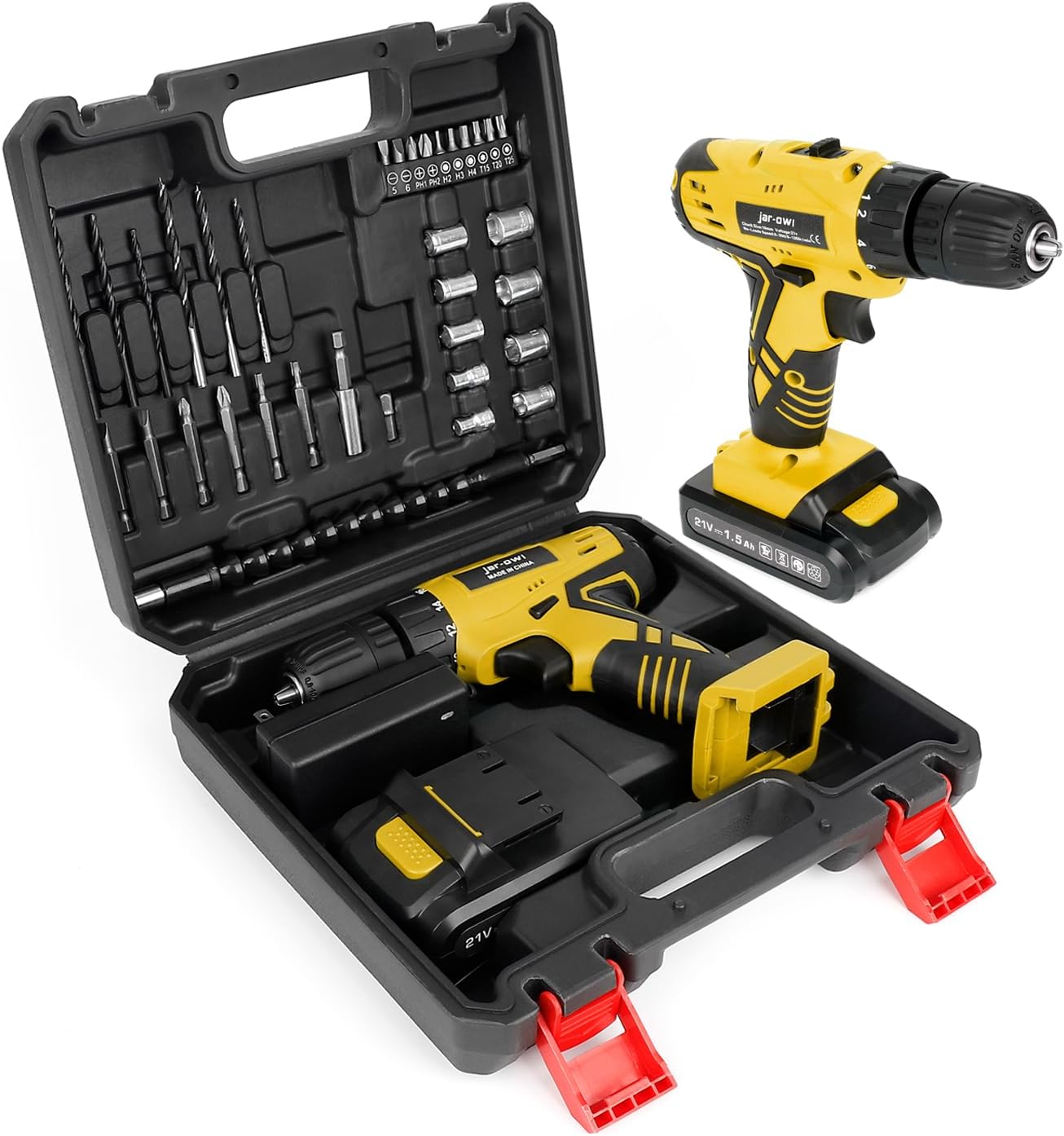 Jar-Owl 21V Cordless Drill, 350 in-lb Torque, 0-1350RMP Variable Speed, 10MM 3/8...