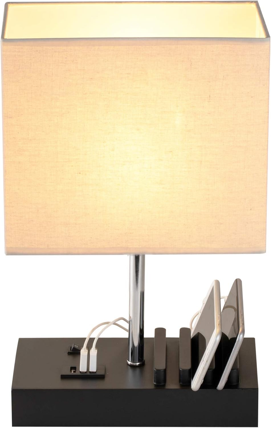 Briever USB Bedside Table Lamp, Desk Lamp with 3 USB Charging Ports and Phone Ch...