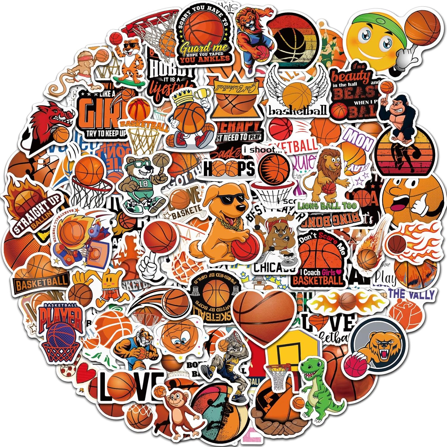 100 Pcs Basketball Stickers for Kids, Water Bottle Stickers, Cute Vinyl Waterpro...