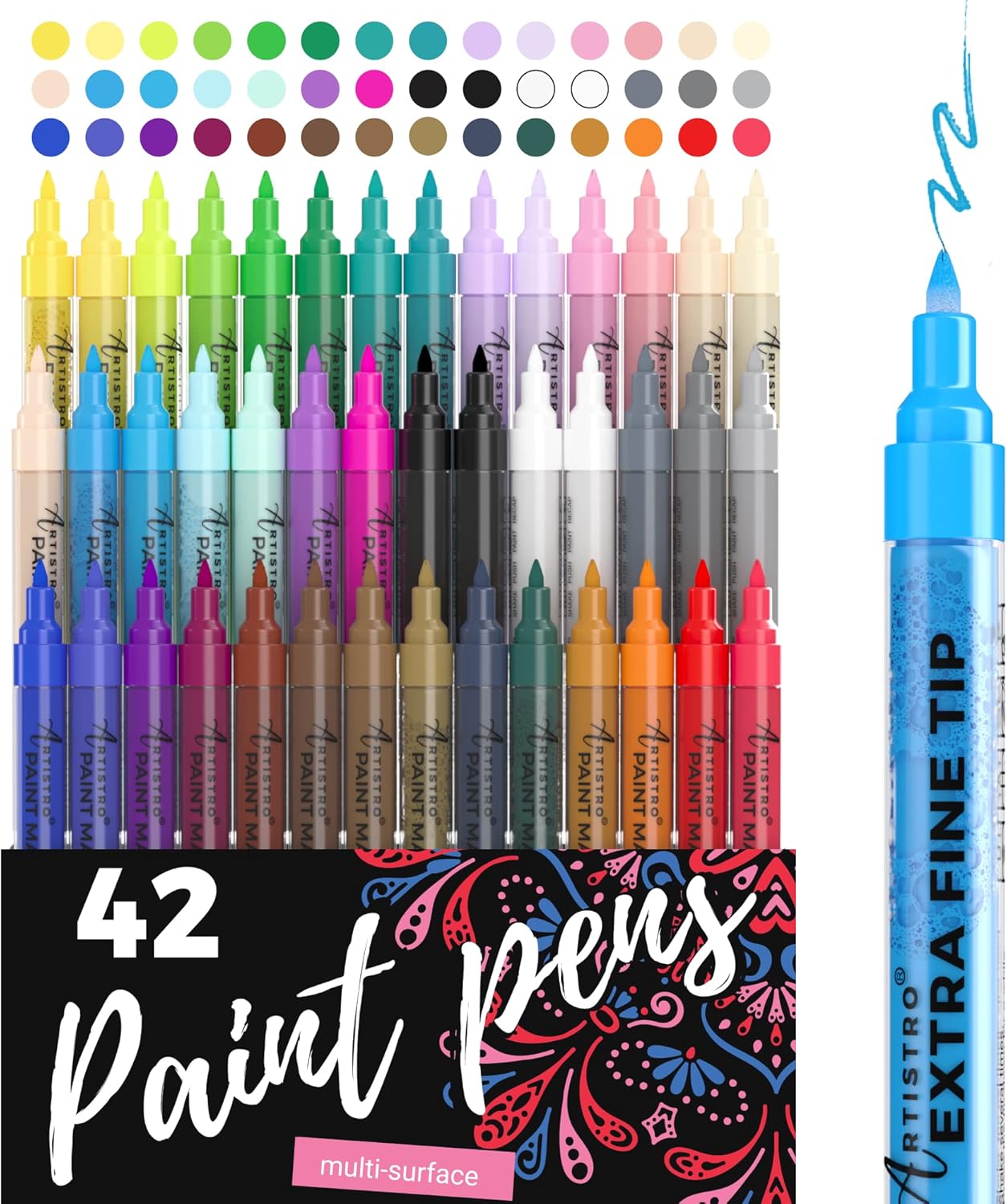 ARTISTRO 42 Acrylic Paint Pens, Art set Acrylic Paint Markers - Extra Fine Tip P...