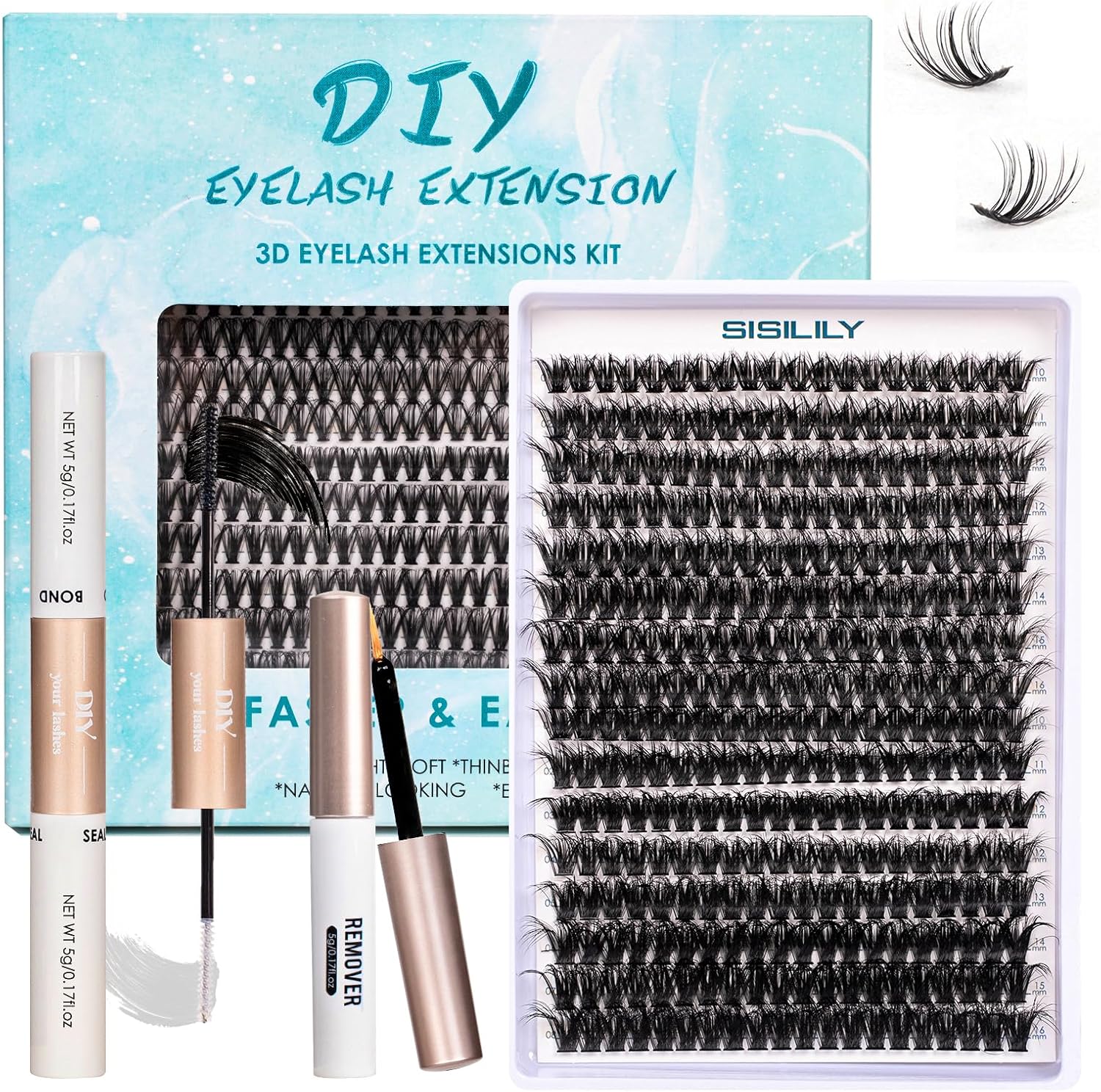 SISILILY Lash Extension Kit-Individual Eyelashes with Bond and Seal-320 Lash Clu...