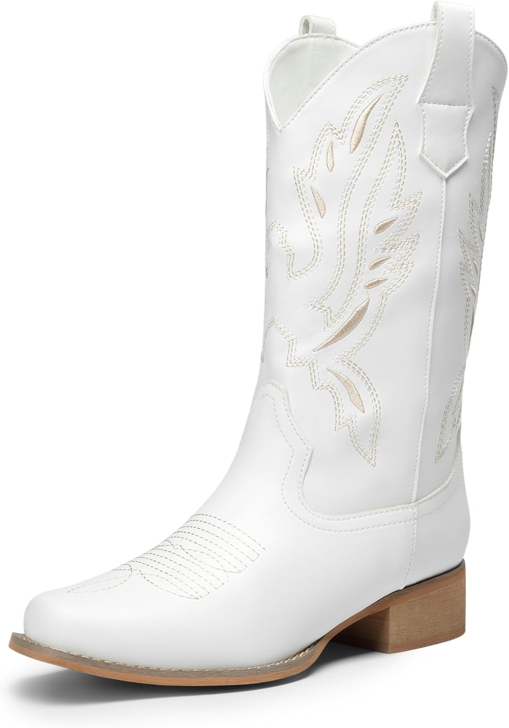 DREAM PAIRS Women's Cowboy Boots Mid Calf Cowgirl Boots Embroidery Stitched Squa...