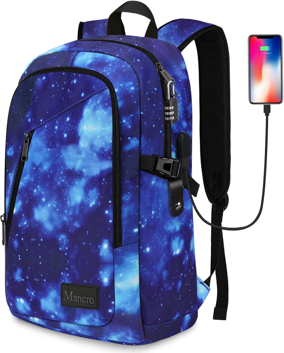 Mancro Laptop Backpack, Galaxy Color, Unisex, Durable & Lightweight, USB Port De...