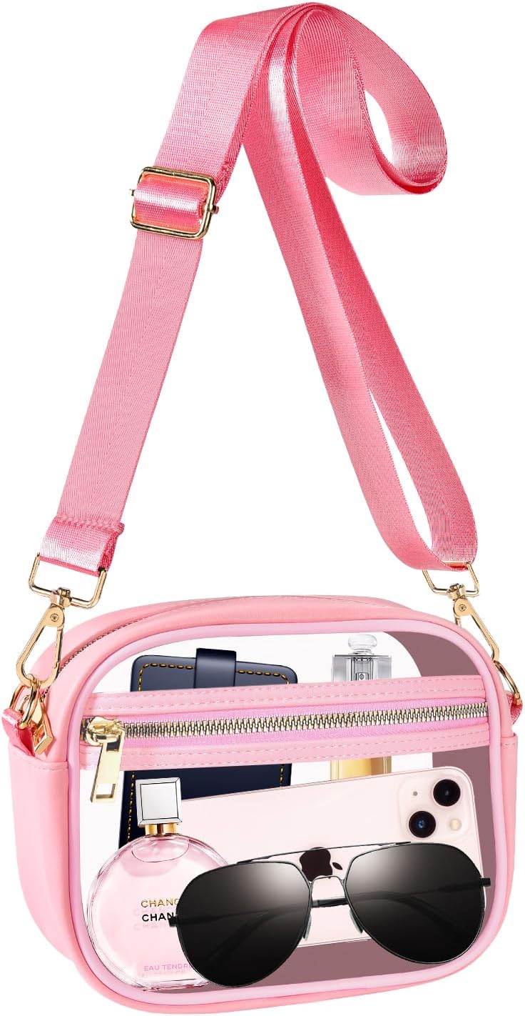Clear Bag Stadium Approved, Leather Clear Crossbody Purse Bag for Concerts Sport...