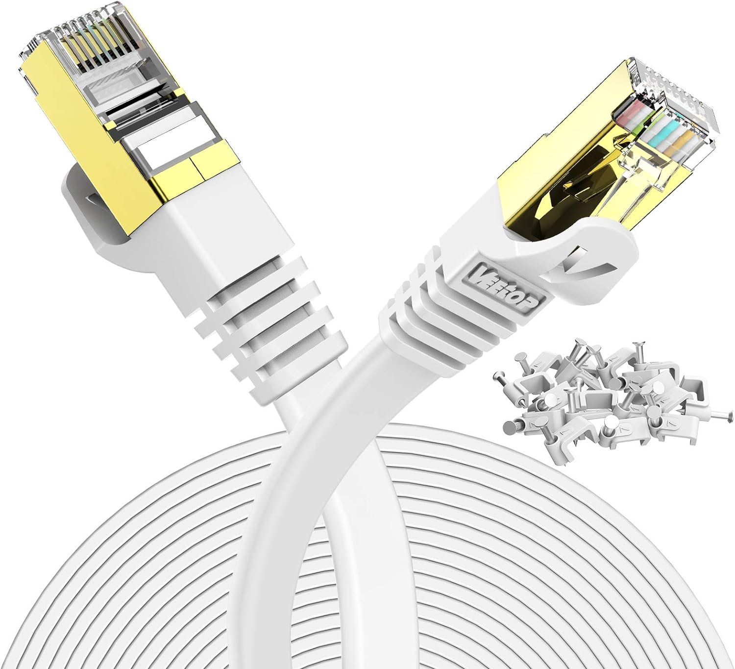 Veetop 30m/98ft Flat CAT7 High Speed 10Gbps RJ45 Cat 7 Ethernet cables LAN Netwo...