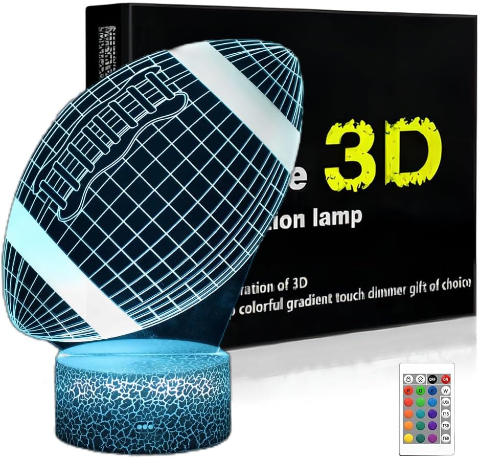 MBSM Night Light Rugby Gifts for Boys Kids Girls, 3D Illusion Lamp with 16 Color...