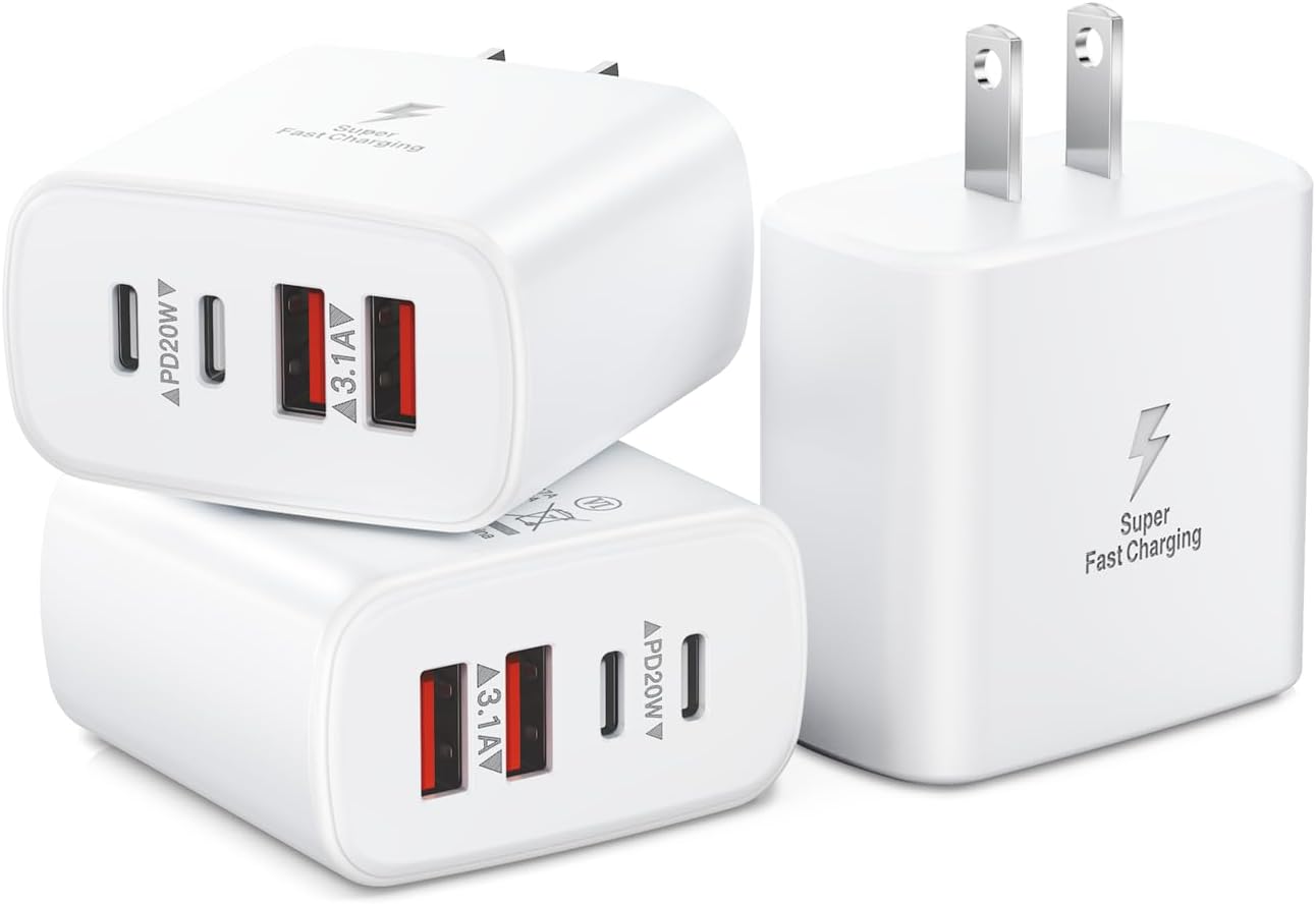 3-Pack USB C Charger Block, 40W 4-Port USB C Fast Charging Block Dual Port USBC...