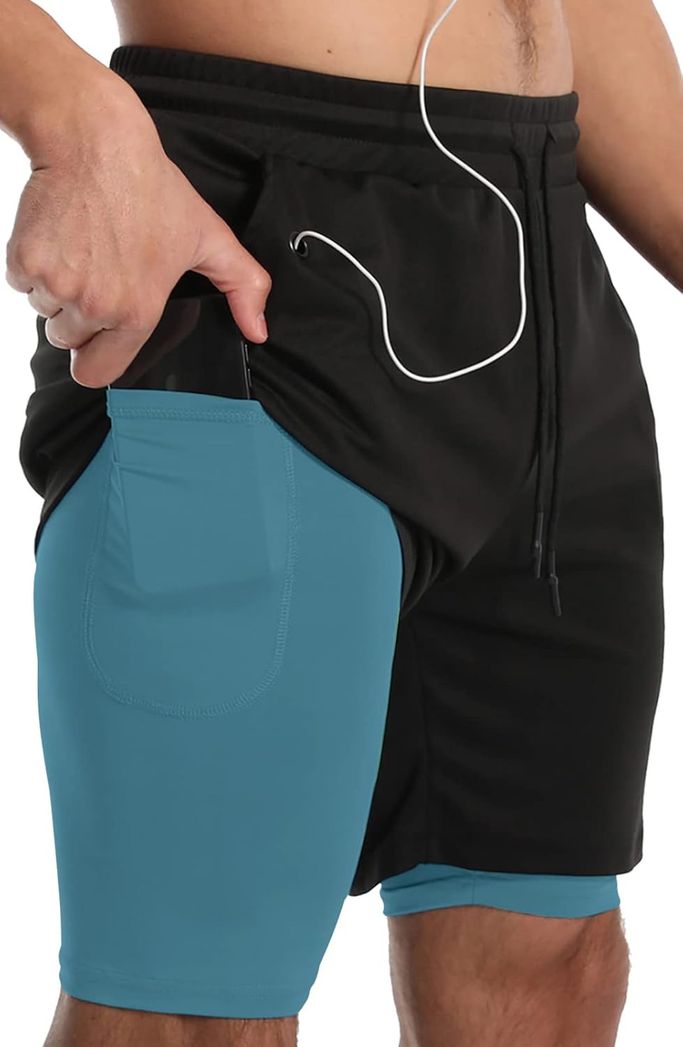 JWJ Men's 2 in 1 Workout Running Shorts 7 Inch Lightweight Athletic Gym Shorts w...