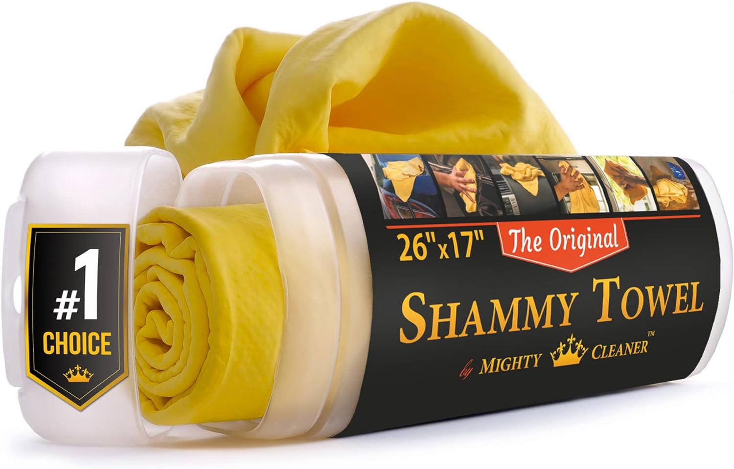Premium Shammy Cloth for Car Drying - (26”x17”) - Super Absorbent Reusable Chamo...