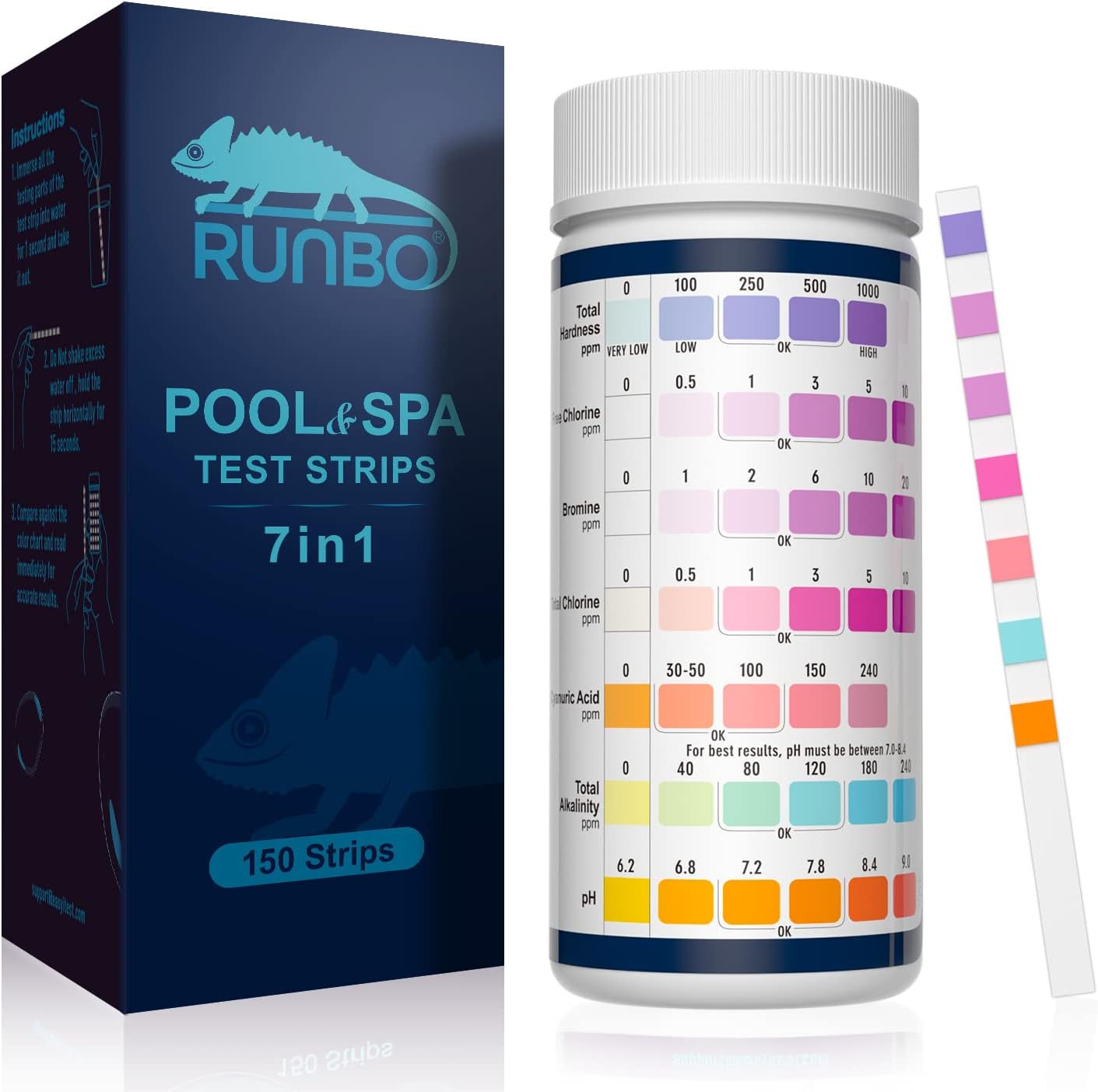 RUNBO 3 in 1 Hot Tub Strips, Swimming and Pool SPA Test Strips kits for Free Chl...