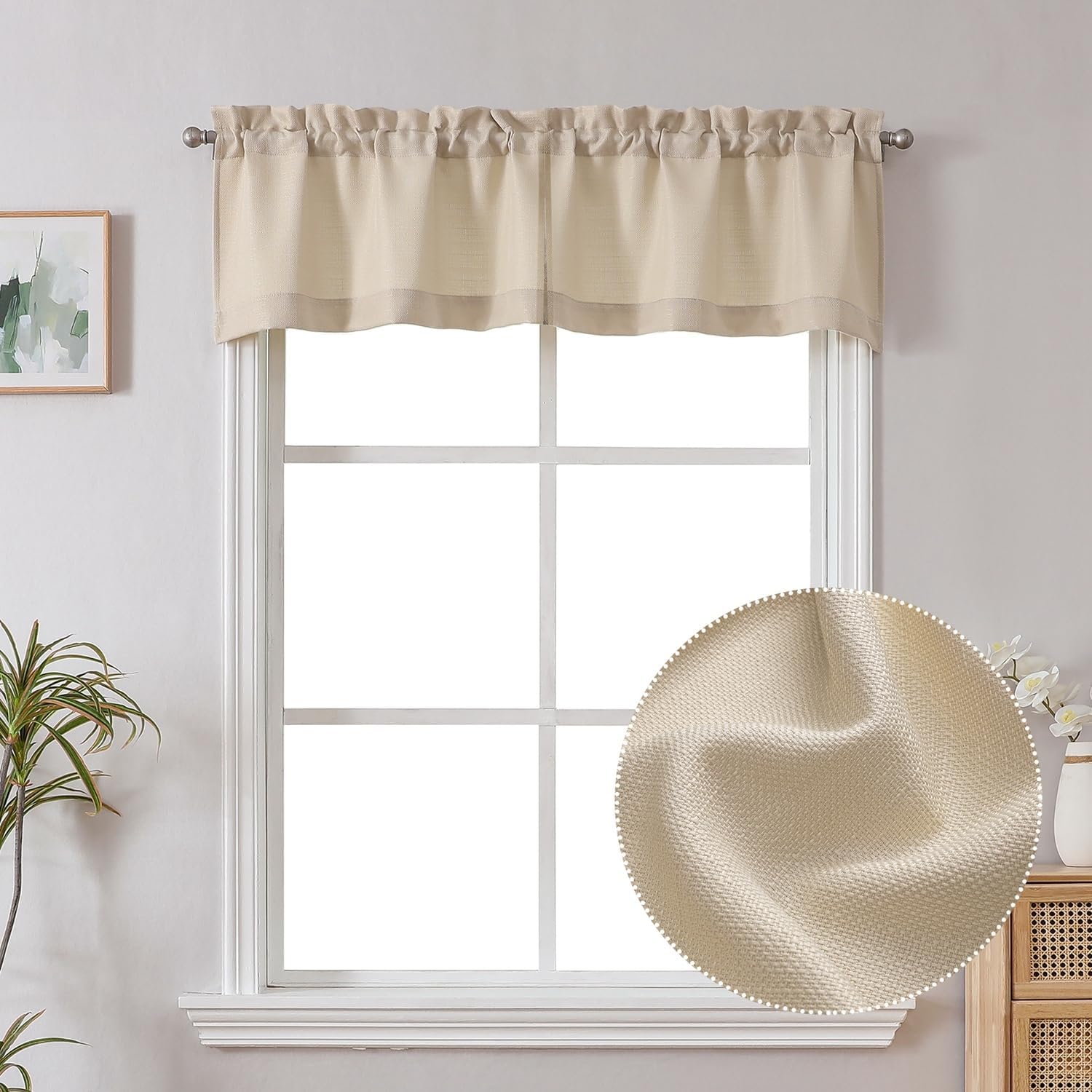 Linen Valance for Windows, Faux Linen Slub Textured Semi Sheer Small Window Kitc...