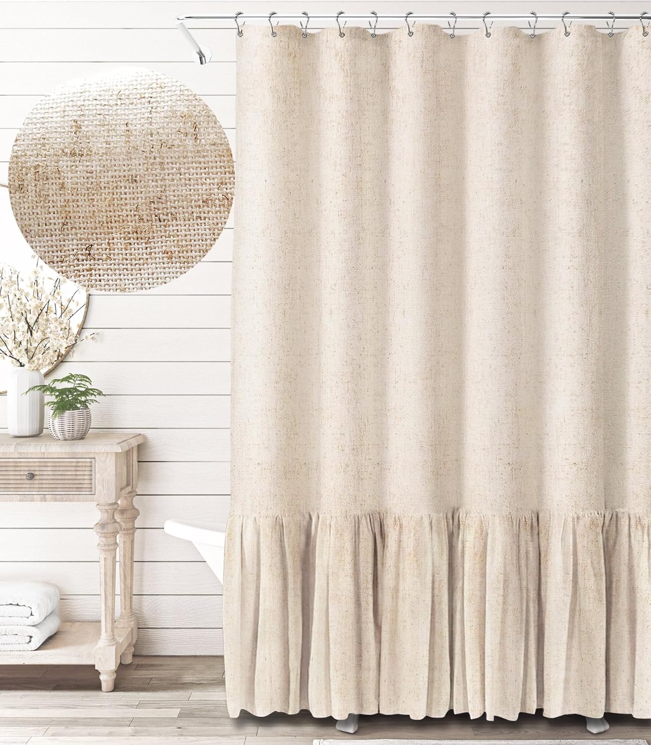 Awellife Linen Farmhouse Shower Curtain with A Ruffle Shower Curtain for Bathroo...