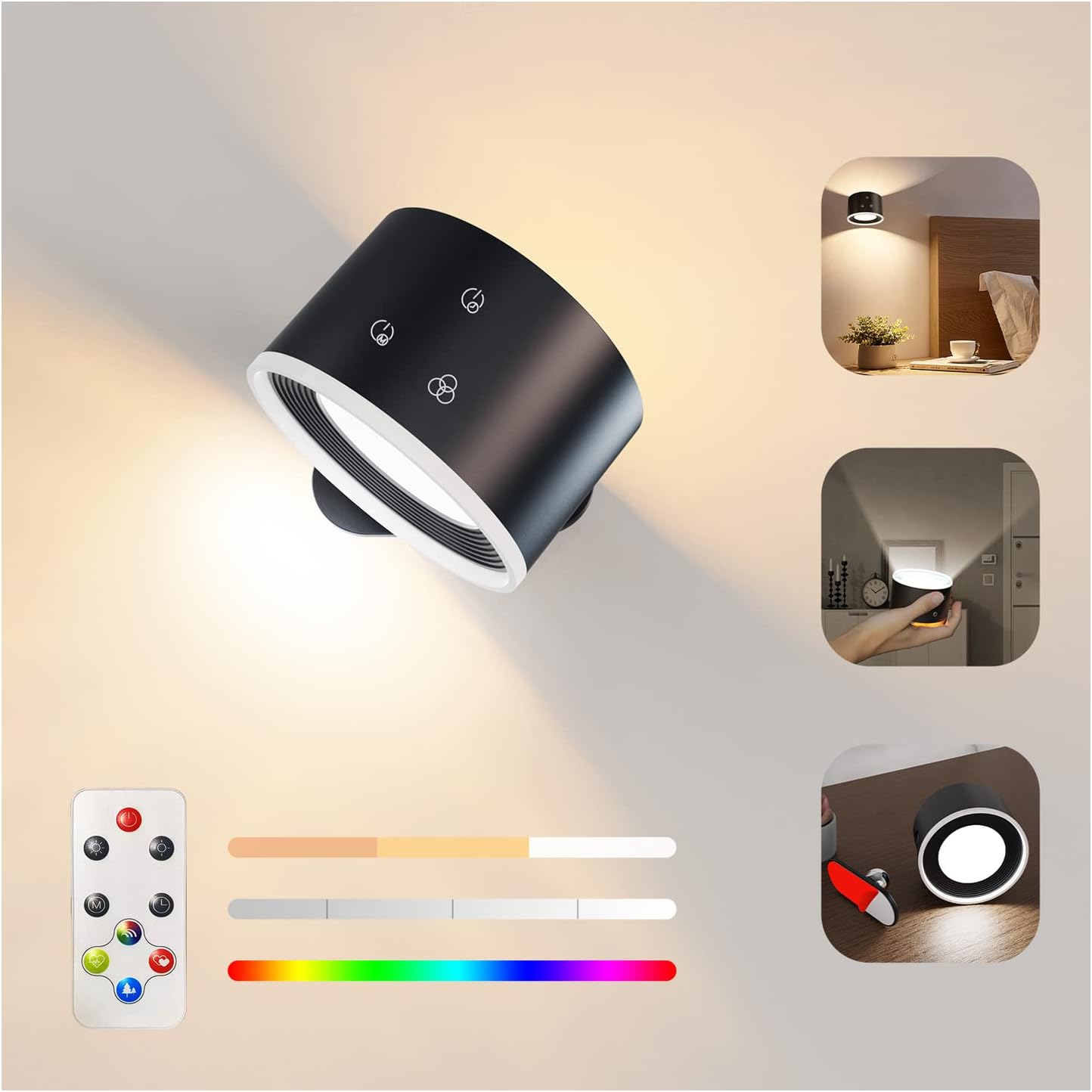 Coollamp Battery Operated Wall Lights, LED Up Down Wall Lamp with Touch & Remote...