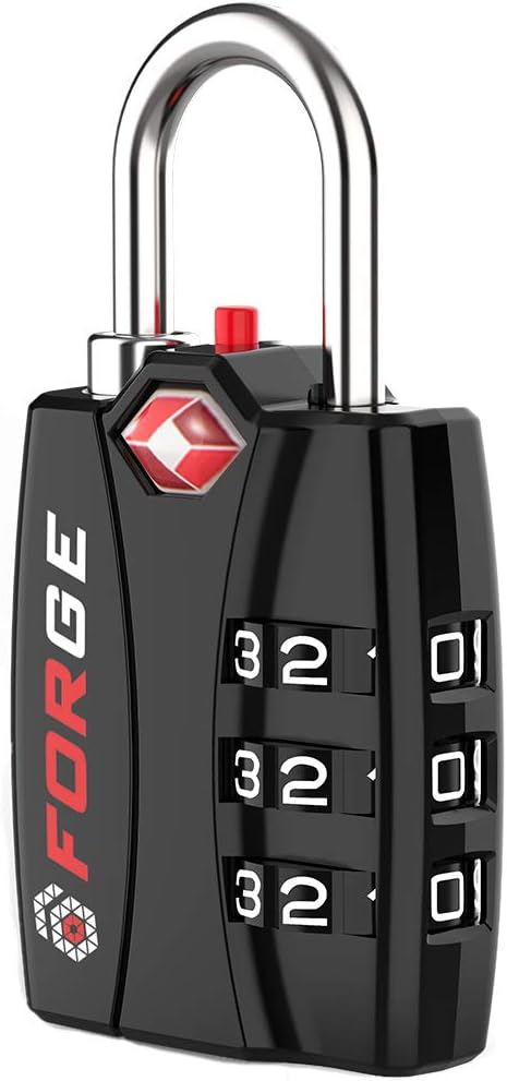 Forge Luggage Locks TSA Approved Black 1 Lock, Small Combination Lock with Zinc...