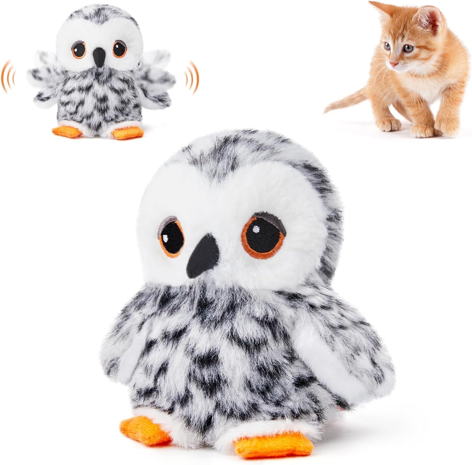 Potaroma Flapping Snowy Owl Cat Toys, Lifelike Bird Chirp, Rechargeable Owl Touc...