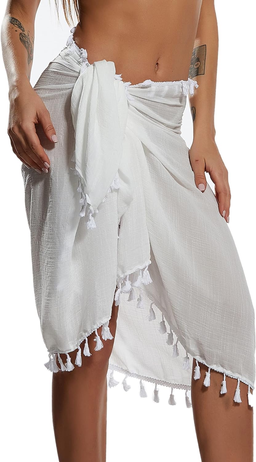 Eicolorte Beach Sarong Pareo Womens Semi-Sheer Swimwear Cover Ups Short Skirt wi...