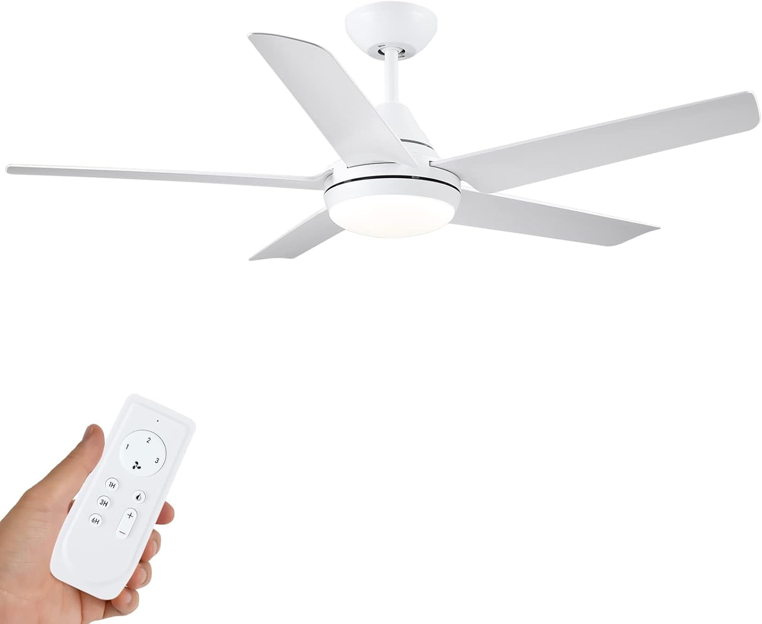 Ceiling Fan with Lights, Modern 48 Inch White Ceiling Fan with Remote Control, 5...