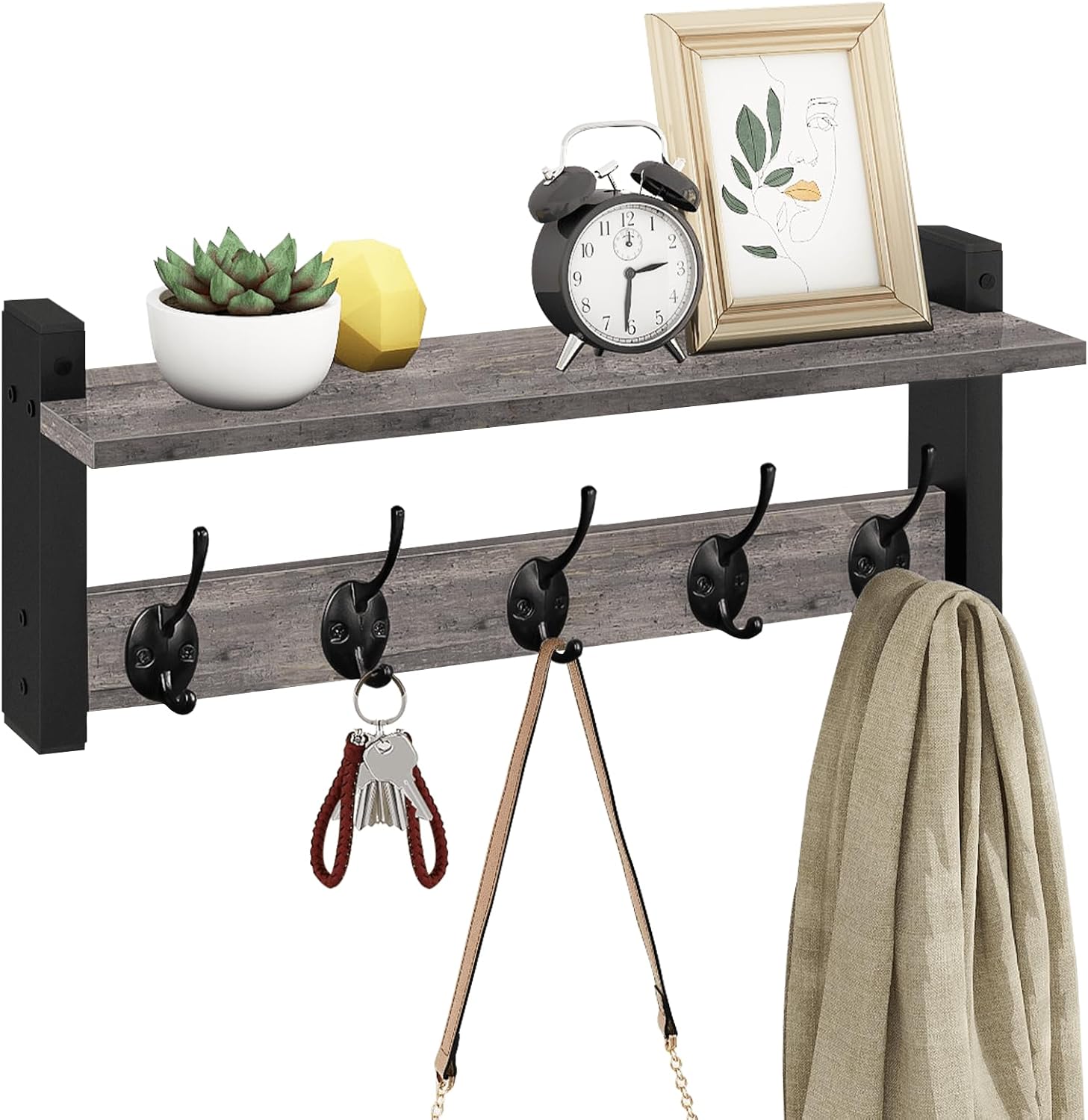 Homode Wall Hooks with Shelf, Coat Rack Wall Mount, Entryway Shelf with Hooks fo...
