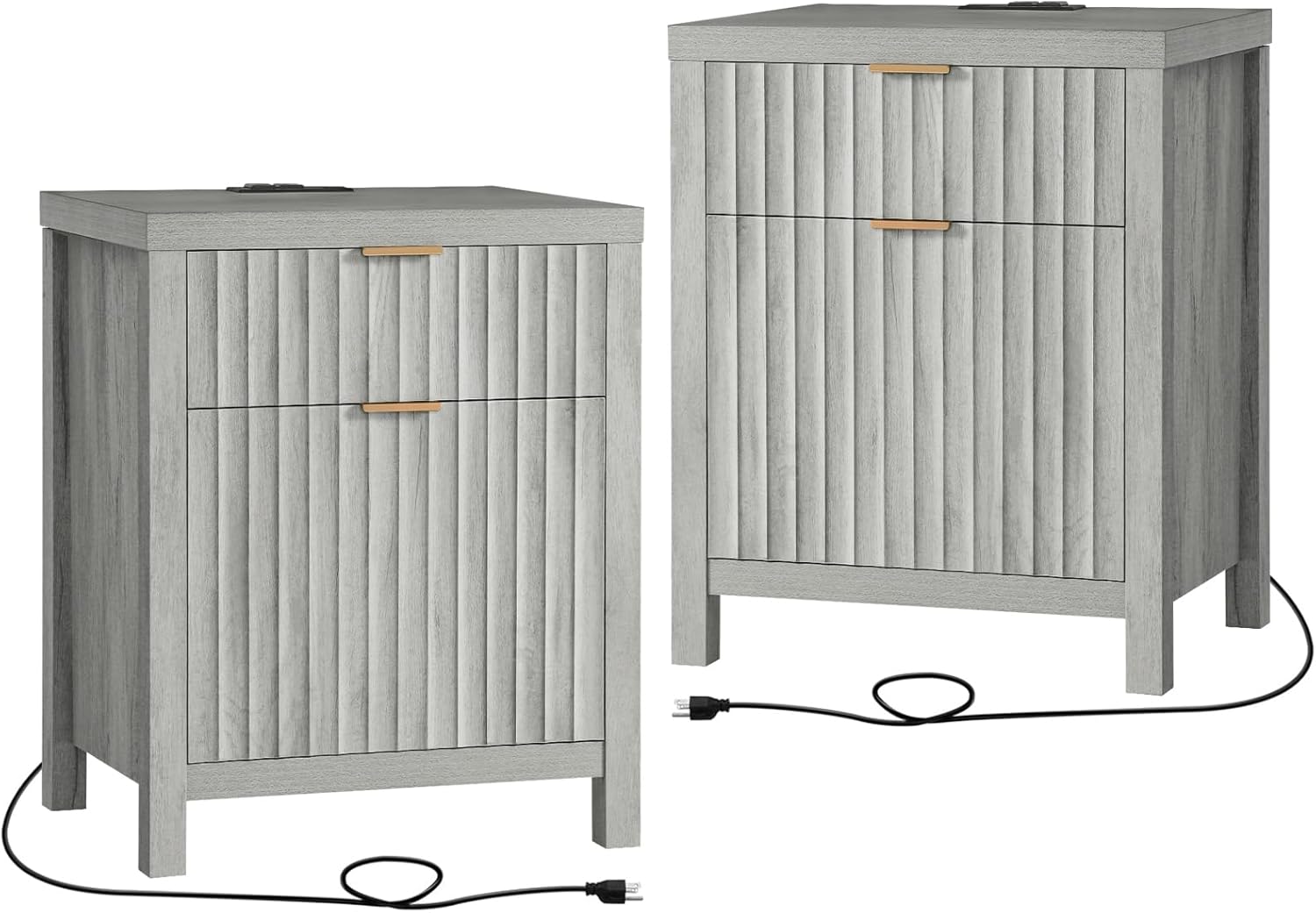 Oxford 2 Drawer Nightstand, End Table with Charging Station, Night Stand with Fl...