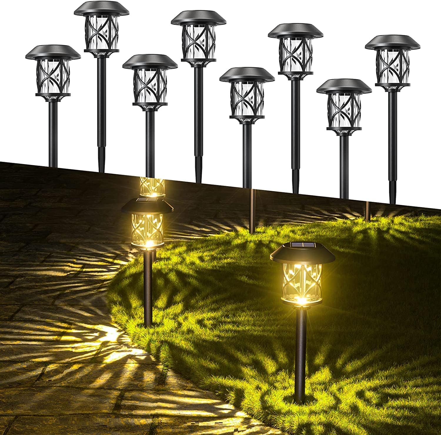 Quntis 8 Pack Solar Lights Outdoor Garden Stake LED Garden Solar Lights Waterpro...