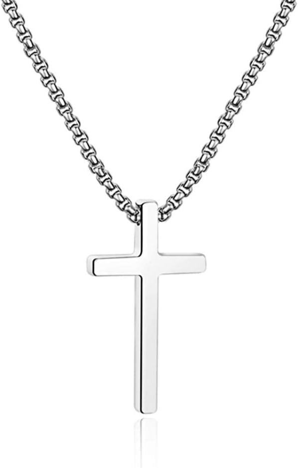 Stainless Steel Cross Pendant Chain Necklaces for Men, Unique Men's Necklace Jew...