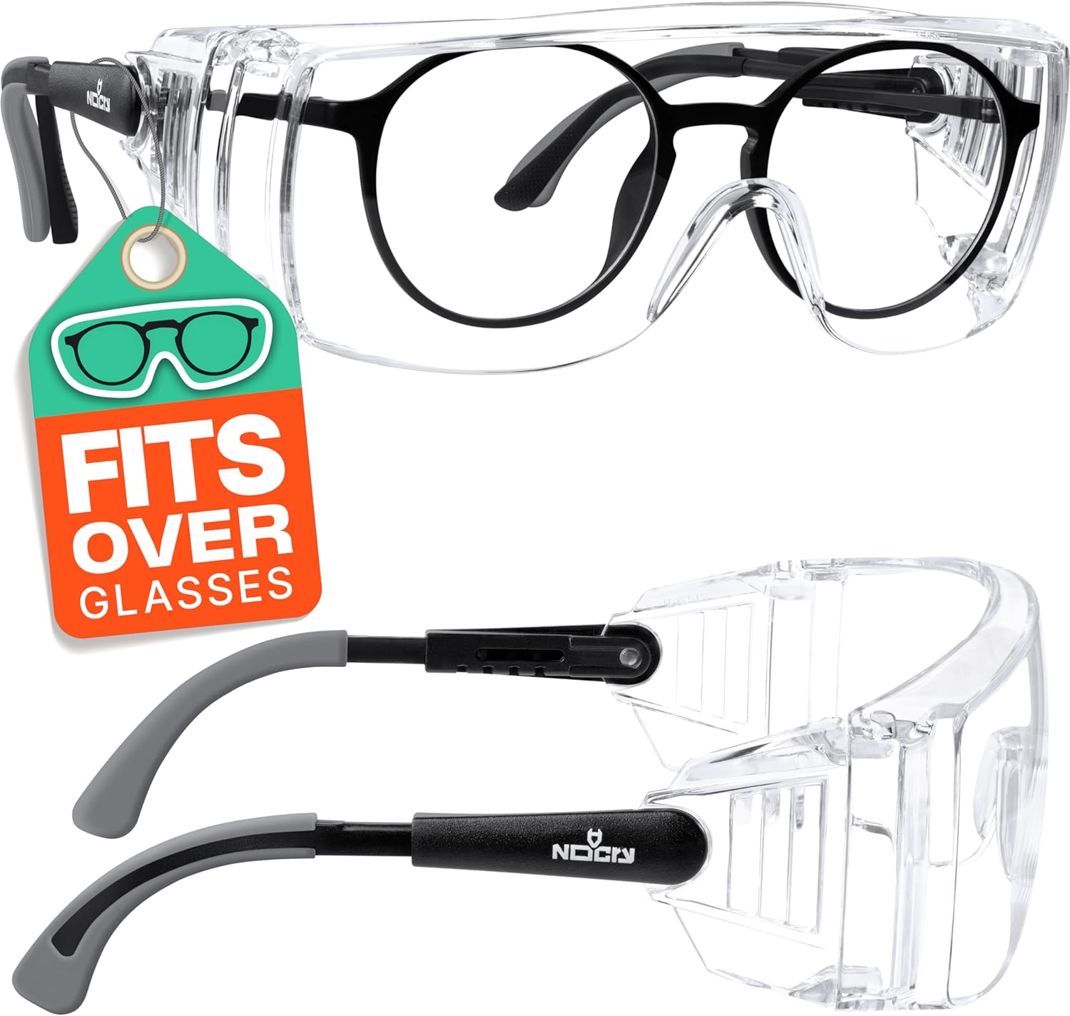NoCry Safety Glasses Over Eyeglasses — Fog and Scratch-Resistant Over Glasses Sa...