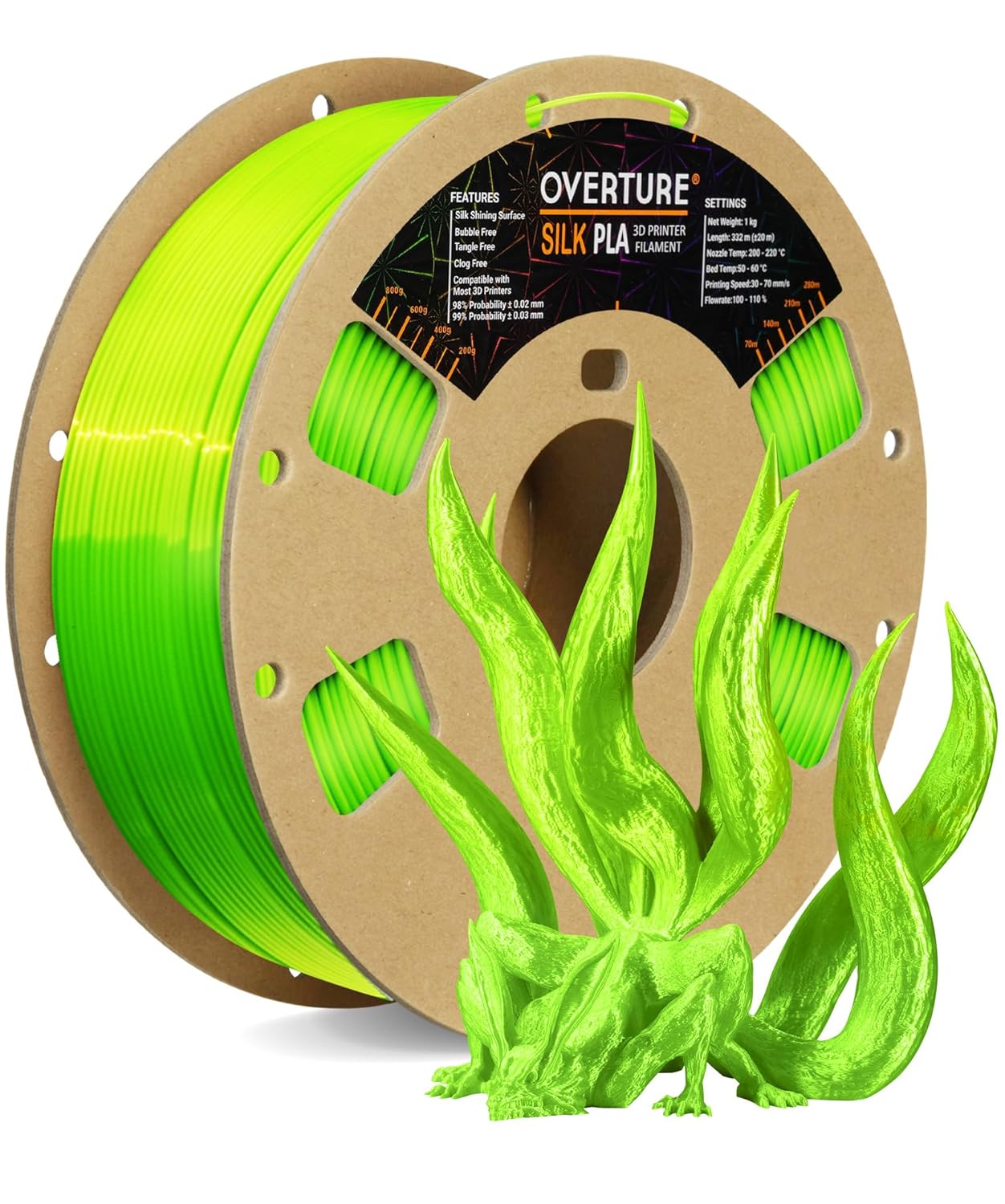 OVERTURE Silk Filament PLA 1.75mm Clog-Free Shiny 3D Printer Filament, 1kg Spool...