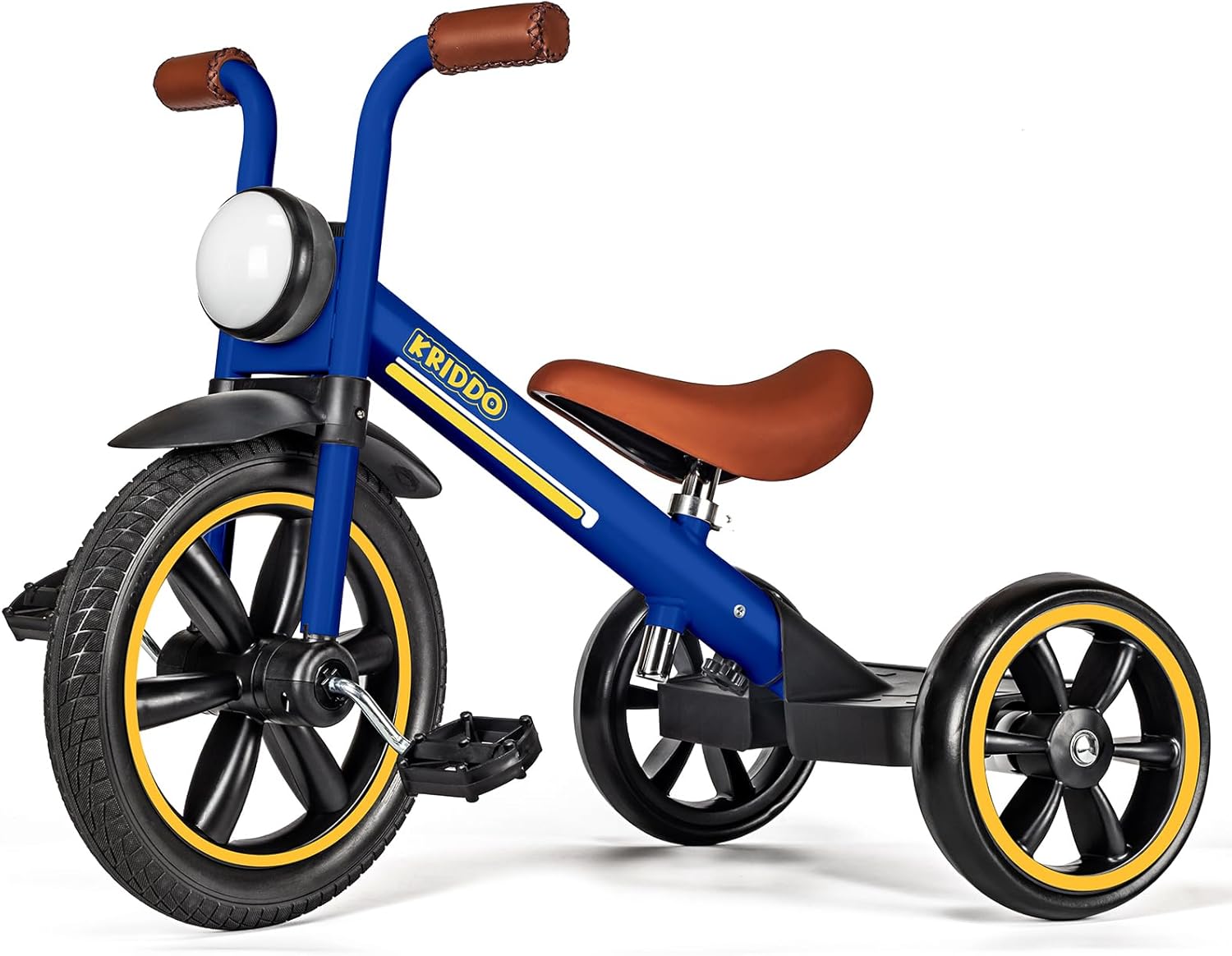 KRIDDO Kids 12 Inch Tricycle With Puncture Free Wheels, Front Light, Adjustable...