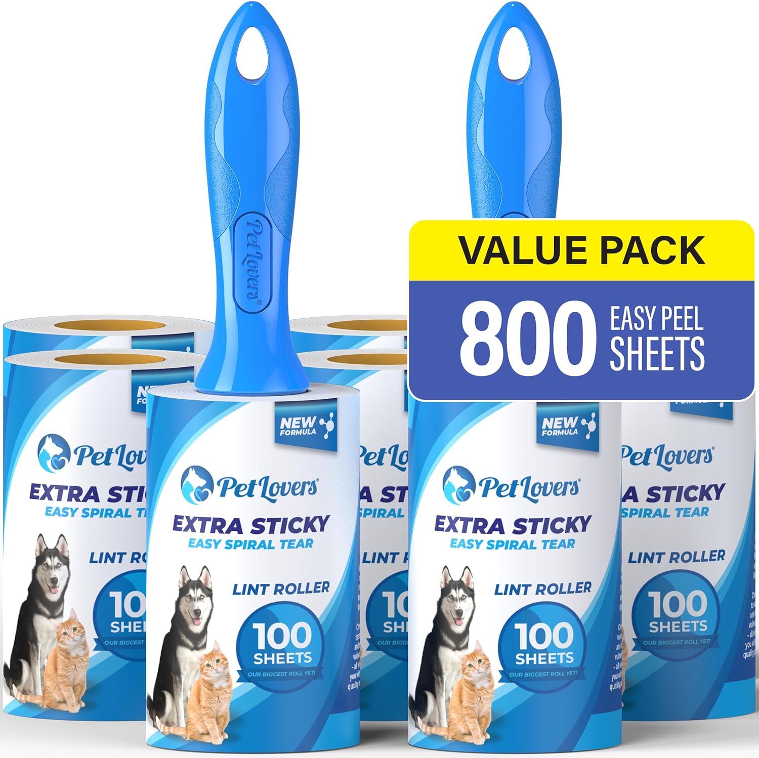 PetLovers Extra Sticky Lint Roller Ultimate Value Set 800 Sheets for Pet Hair Re...